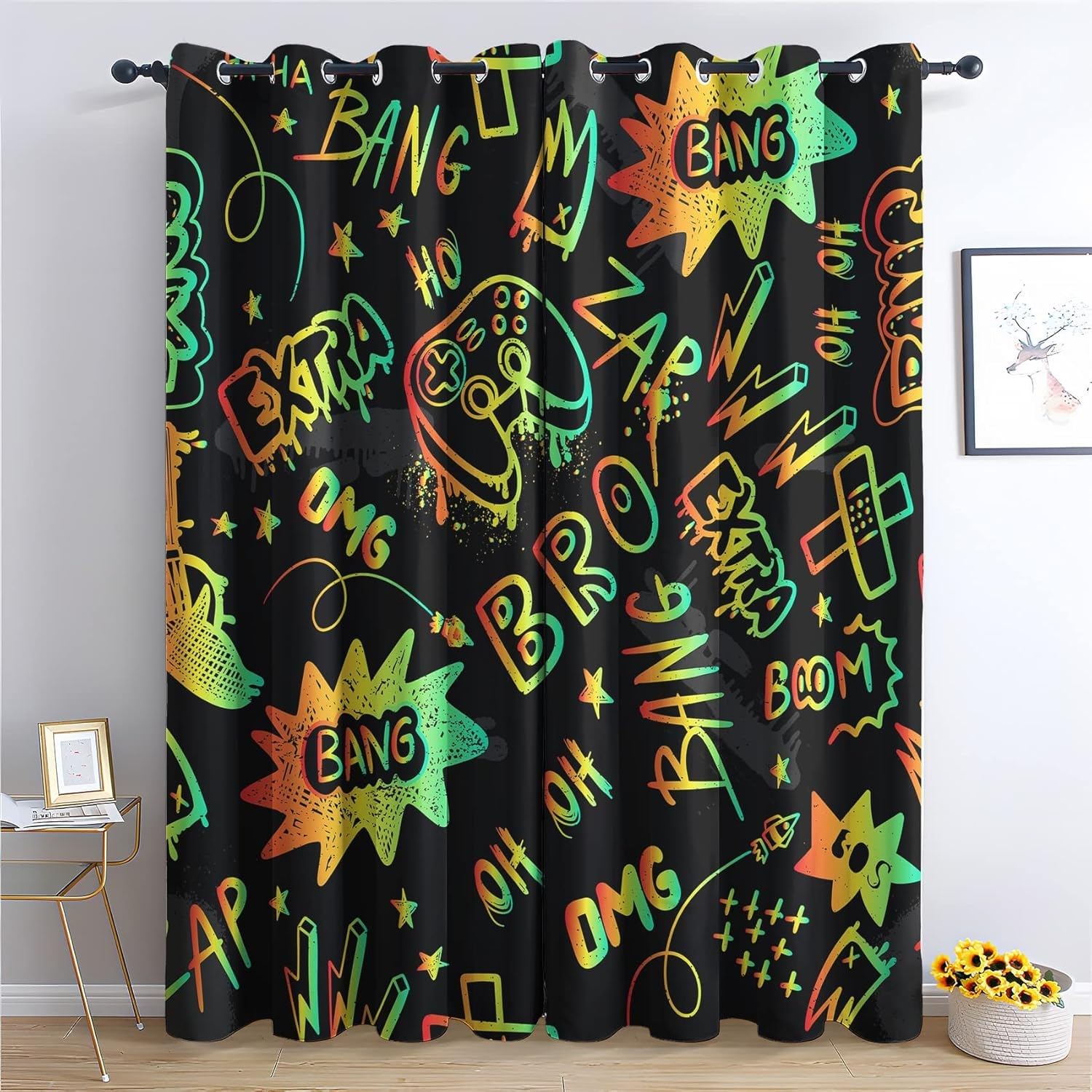 TMMDH Cortinas Opacas Gamer, Cortinas Salon Modernas 2 Piezas 140x240 CM Genial Cortinas Termicas Aislantes Frio y Calor Blackout Curtains con Ojales Cortinas para Dormitorio/Comedor