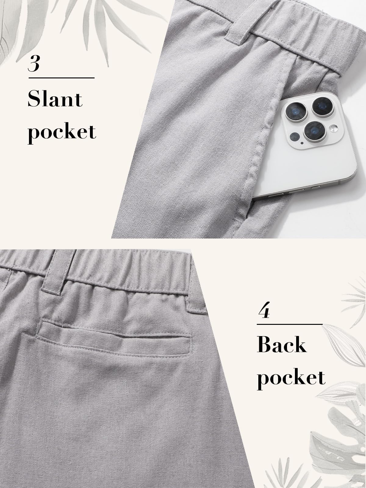 Suwangi Hombre Pantalones de Casuales Pantalones Largos Verano Ligeros Pantalon Lino Mezclar Cintura Elástica con Bolsillos