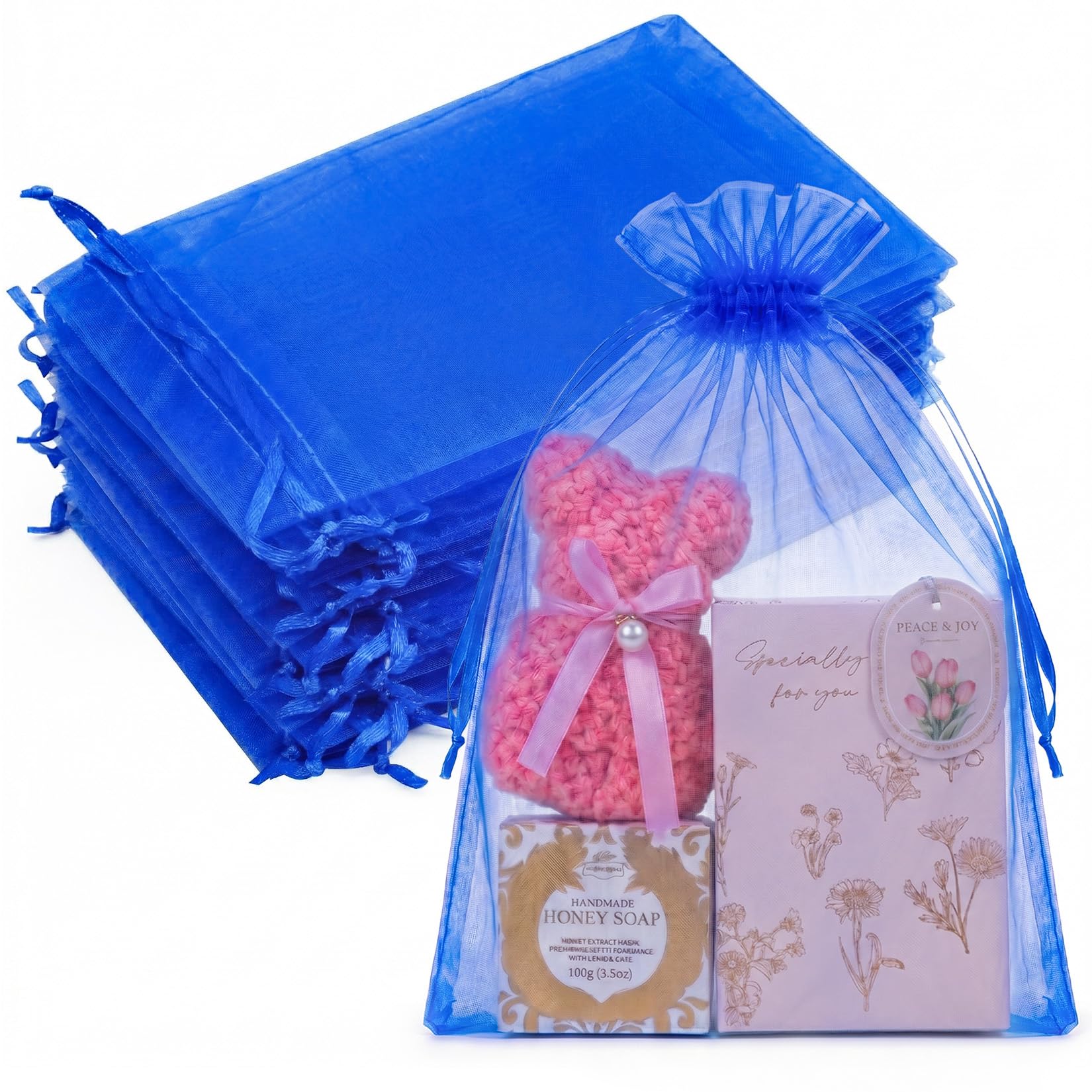 Crweety 50PCS Organza Bags 8x12 Large Gift Bags Blue, Mesh Bag Drawstring Pouches for Goodie Sachet Jewelry Candy, Sheer Party Favor Bag for Wedding Birthday Baby Bridal Shower Halloween Christmas