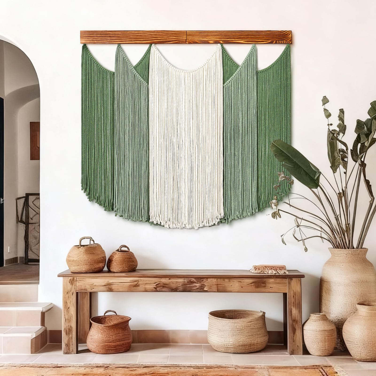 Dremisland Makramee-Wandbehang, Boho-gewebte Tapisserie, Faser, getaucht, Makramee-Wanddekoration, Garn, Wandteppich, Boho-Wandkunst, Dekorationen für Kopfteil, Zuhause, Wohnheim, Wohnzimmer