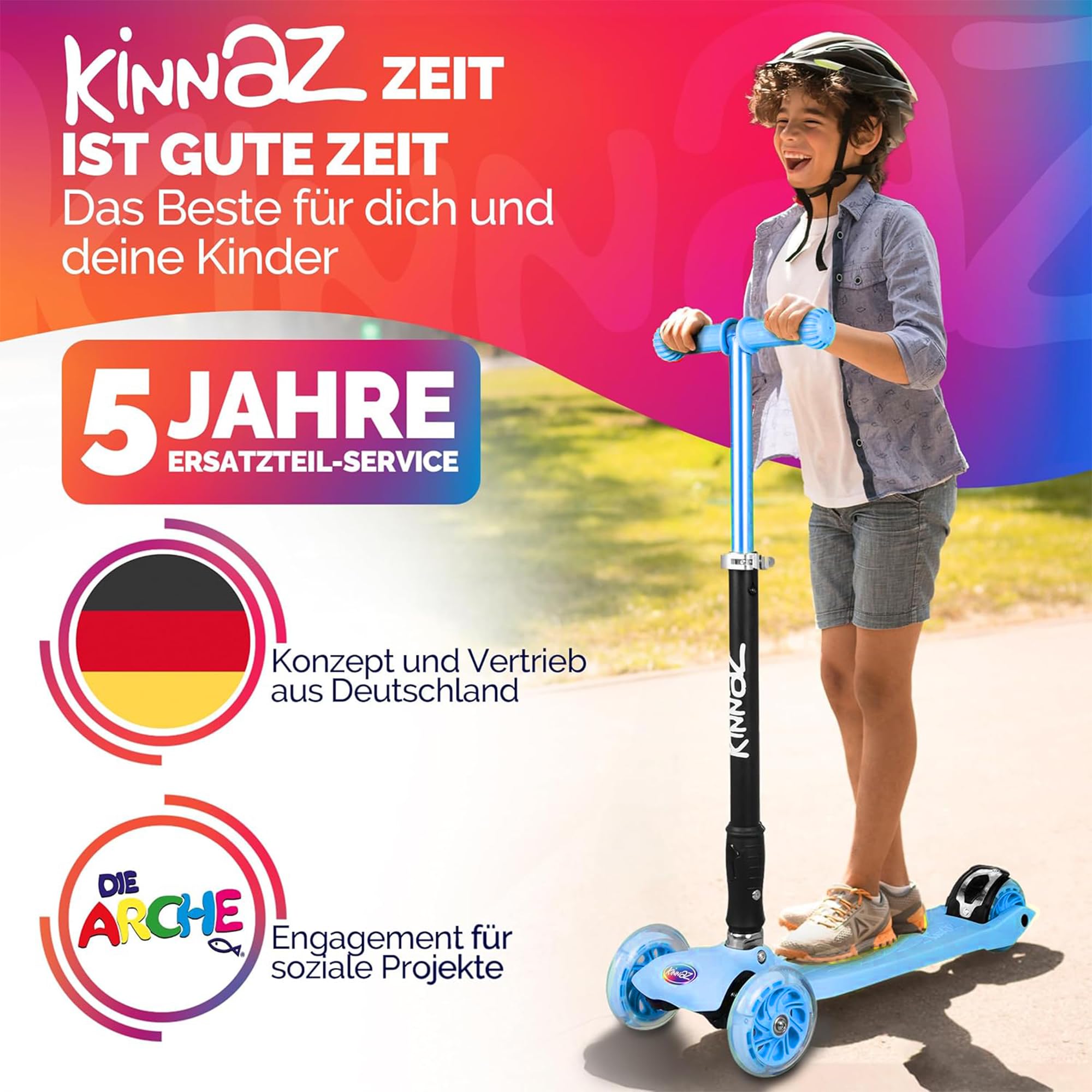 Kinderroller 5-12 Jahre kinnaz Two, Kinder Roller, Roller für Kinder ab 5 Jahre, faltbar, stufenlos Höhe einstellbar, LED Räder, Scooter, 6 7 8 9 Jahre, Schulkind, bekannt aus Focus, aus Hamburg