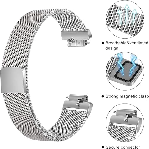 Vista 17 de Amzpas Bandas compatibles con Fitbit Inspire 2, Fitbit Inspire HR y Fitbit Inspire y Fitbit Ace 2, pulsera magnética ajustable de acero inoxidable