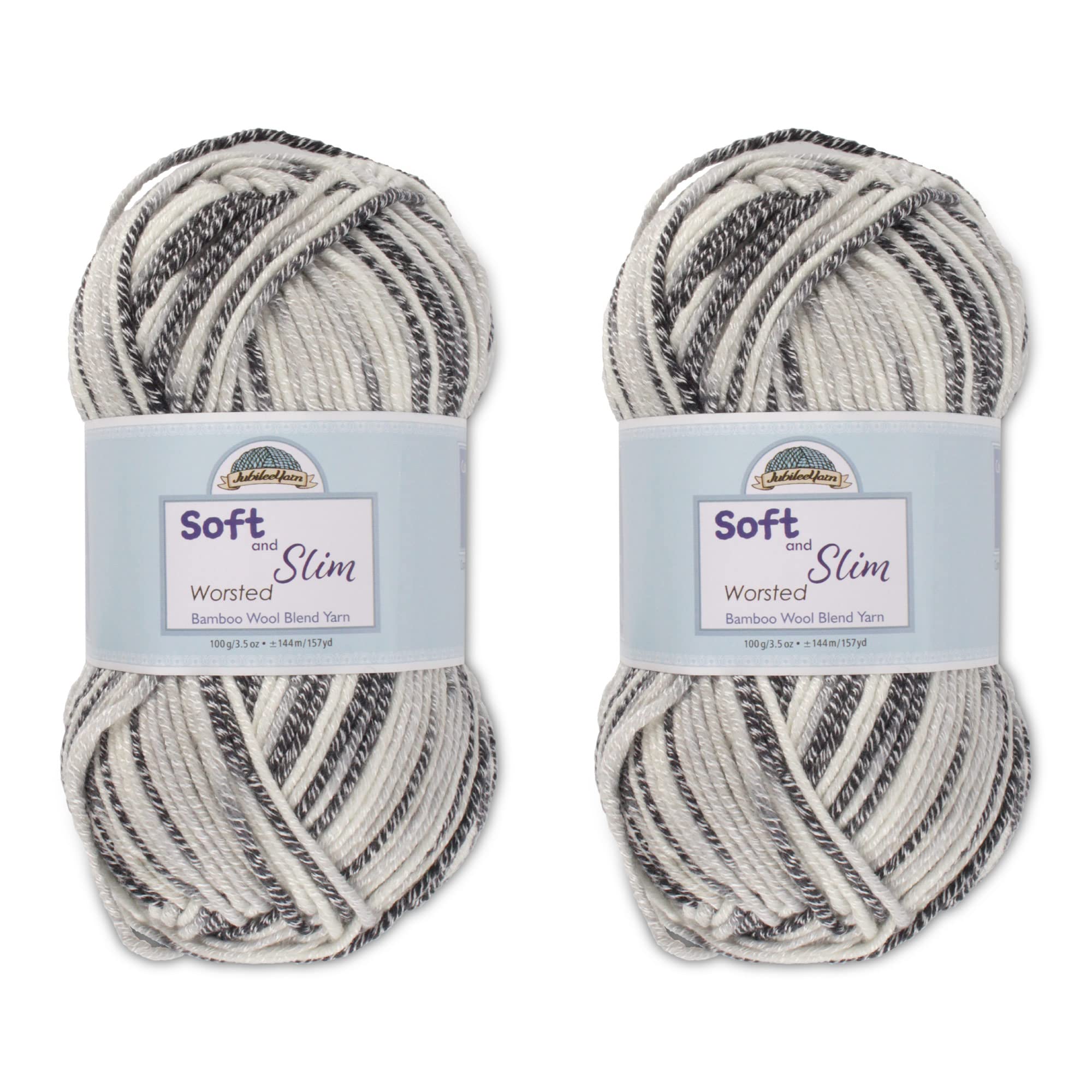 JubileeYarn Soft and Slim Worsted Bamboo Wool Blend Yarn - Hera - 100g/Skein - 2 Skeins