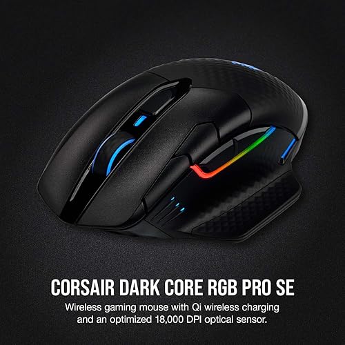 Miniatura 2 de Corsair Dark Core RGB Pro SE, mouse inalámbrico FPSMOBA para juegos con tecnología Slipstream, negro, LED RGB retroiluminado, 18000 DPI, óptico,