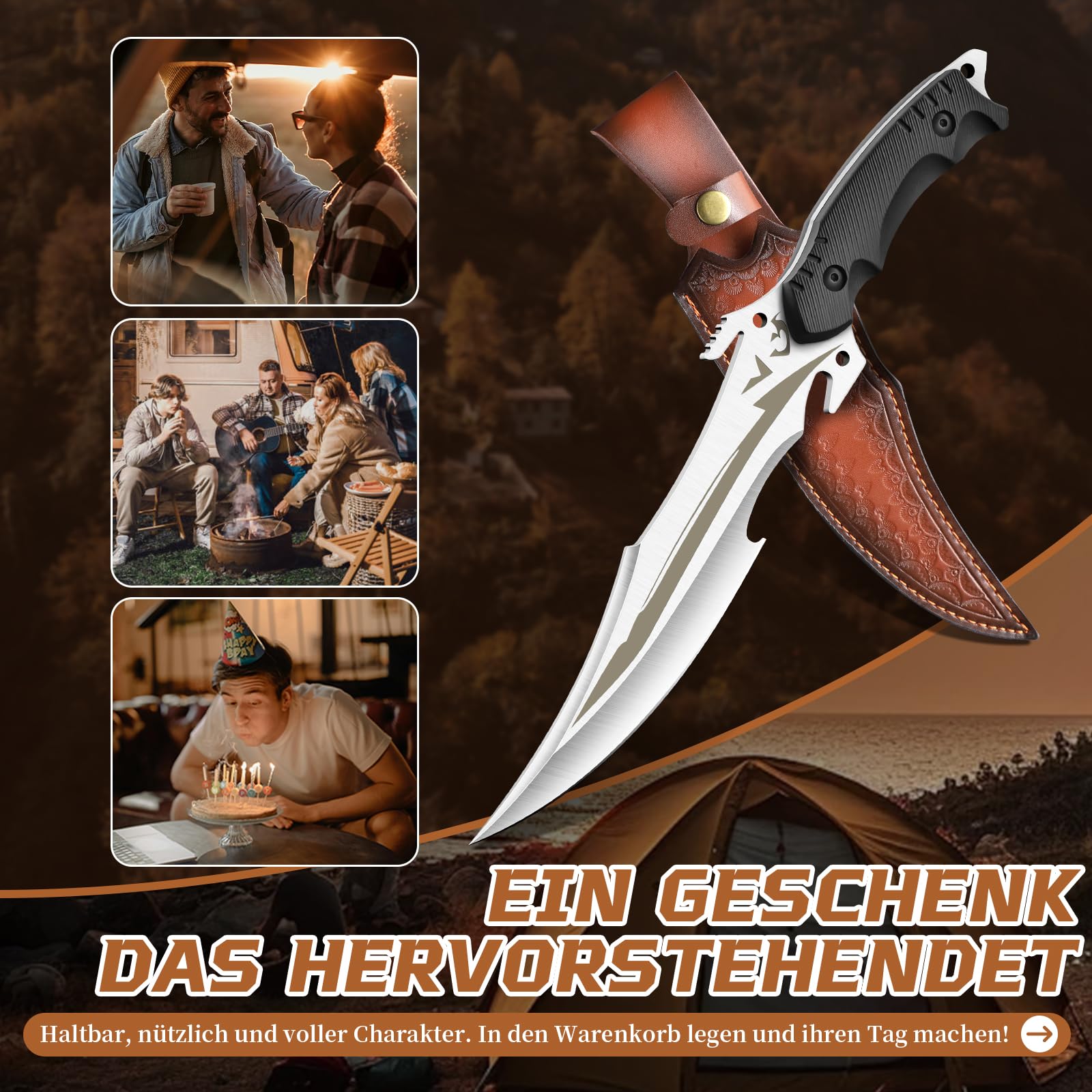 Purple Dragon Coltello da sopravvivenza— lama fissa con fodero, ideale per campeggio, trekking ed esplorazione, regalo perfetto per uomo