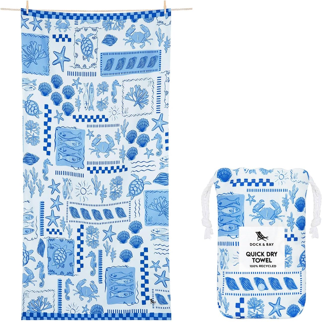 Beach Towel - Quick Dry, Sand Free - Compact, Lightweight - 100% Recycled - Includes Bag - Grecian Shores, Extra Large (200x90cm, 78x35)