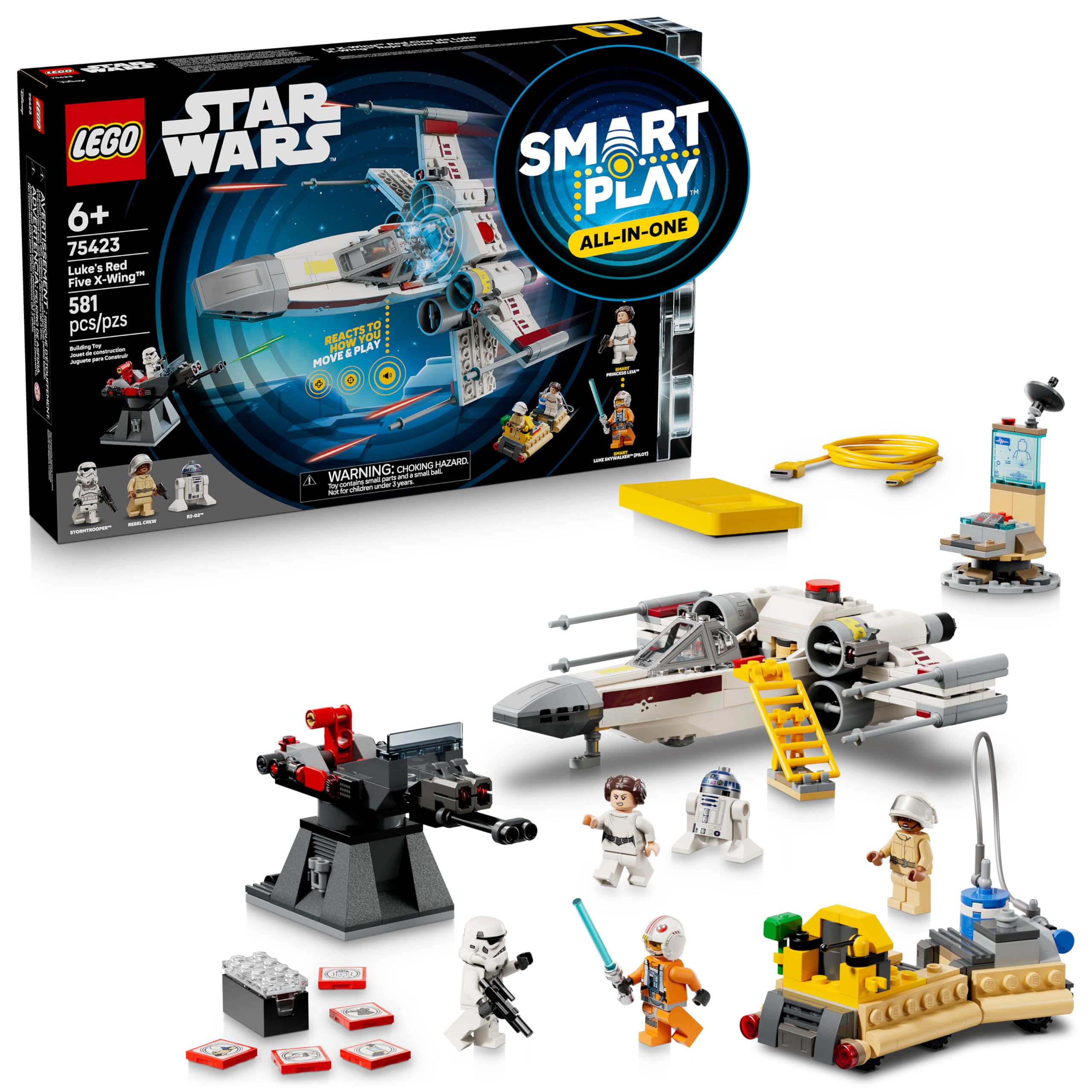 Photo 1 of LEGO Star Wars SMART Play: Luke’s Red Five X-Wing Interactive Building Toy - All-in-One Set - Reacts to How You Move and Play with a SMART Brick - Gift for Boys, Girls, Kids Ages 6+ - 75423