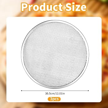Pizza Mesh Oven Non-Stick Pizza Tray 3pcs, 12 Inch Aluminum Mesh Baking Pan | Round Baking Pan for Oven Family Buffet Restaurant Baking