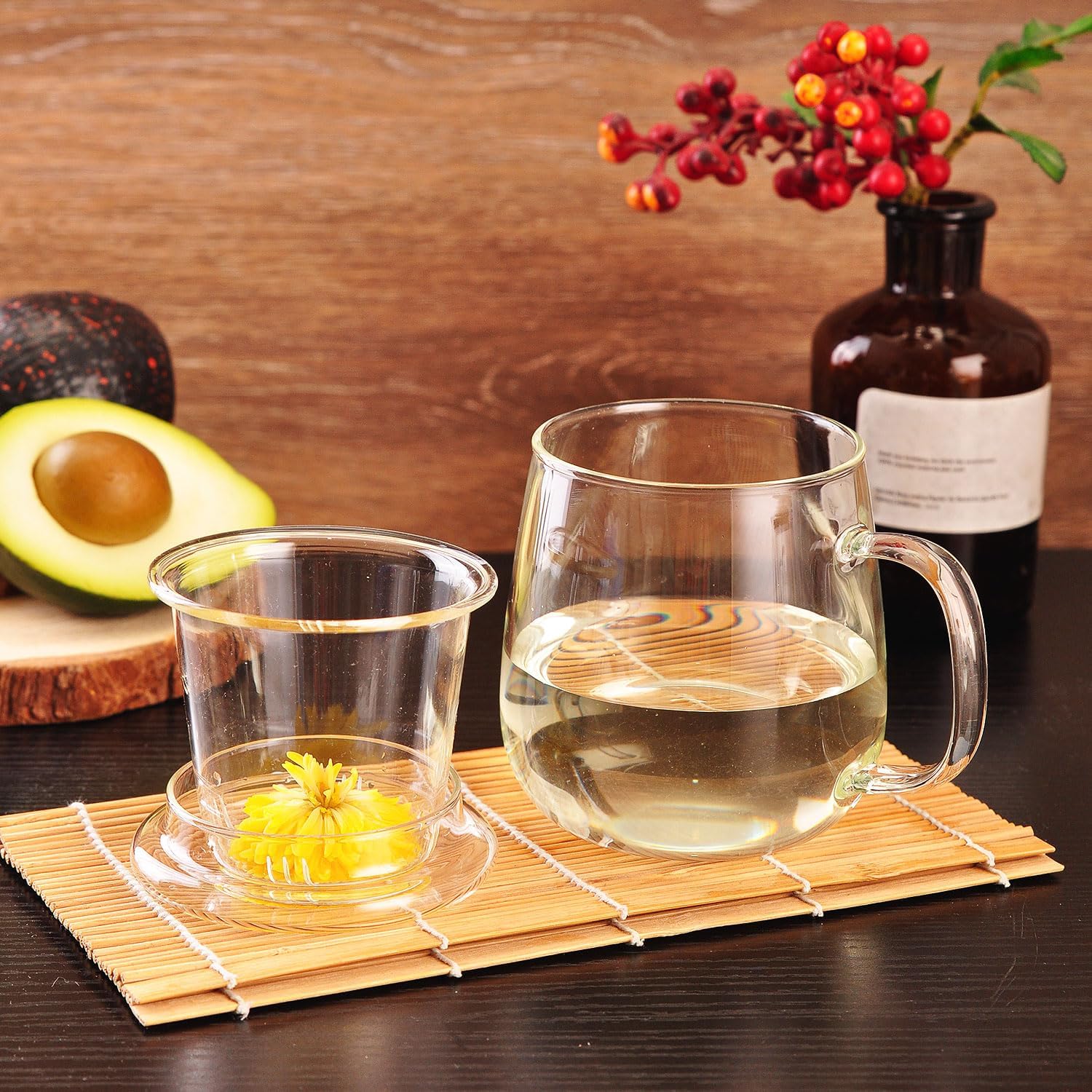 WHJY Glass Tea Cup with Infuser and Lid, 18 ounce Glass Tea Cups with Strainer, Loose Leaf Tea Cup Mug for One, Lead-free Borosilicate Glass Teacups, Heat Resistance, Microwave & Dishwasher Safe - Image 7