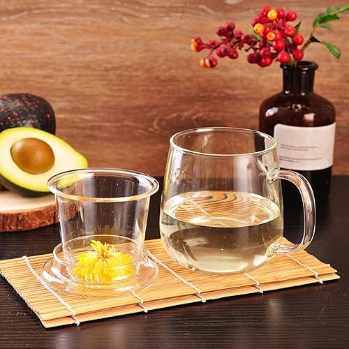 Miniatura 7 de WHJY Taza de té de vidrio con infusor y tapa, tazas de té de vidrio de 12 onzas con colador, taza de té de hoja suelta para uno, tazas de té de