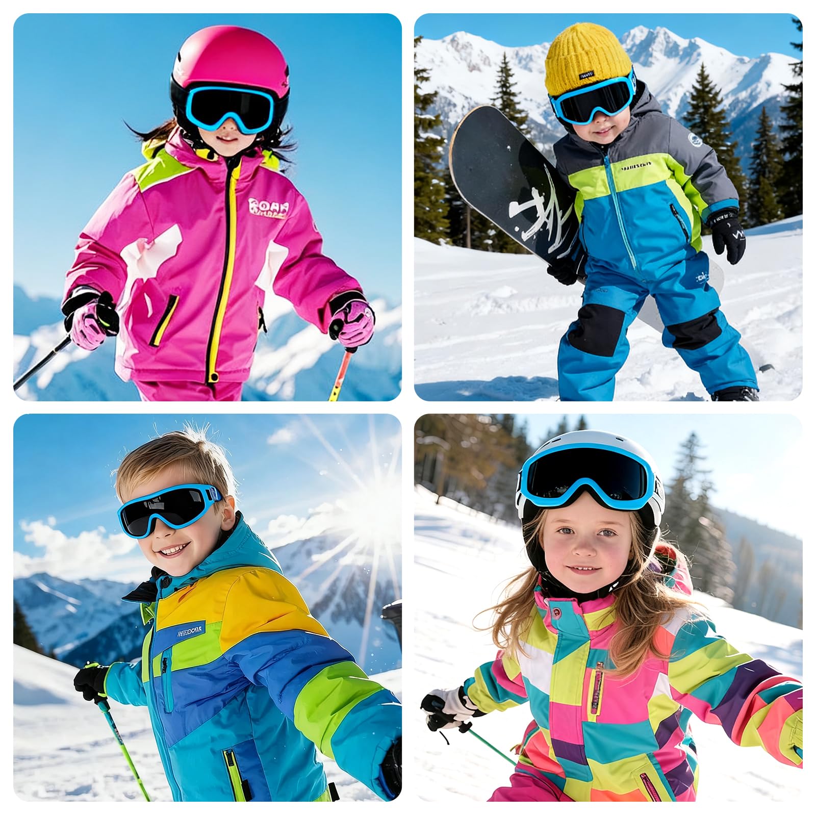 Lunettes de ski pour enfants de 3 à 14 ans - Anti-buée - Pour garçons et filles - Protection UV - Anti-buée - Pour ski, moto, vélo, patinage