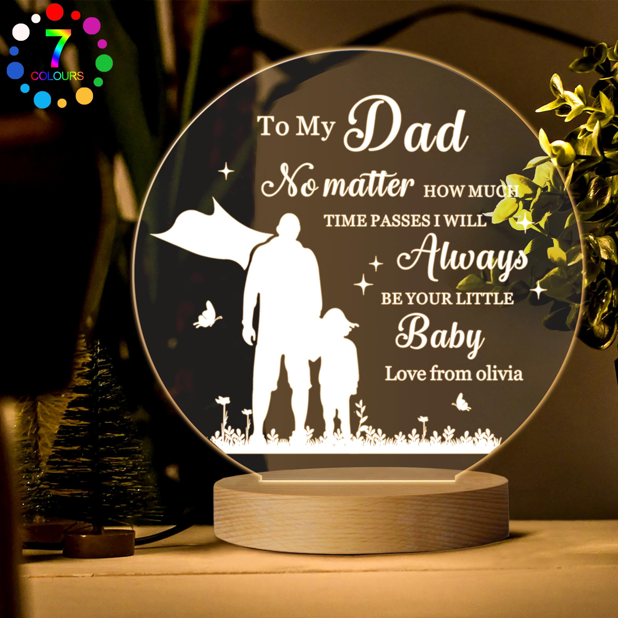 EDSG Personalised Night Light Gifts 7 Colors Fathers Day Acrylic Night Lamp Custom Gifts from Daughter Son with Any Name & Text for Men Dad Daddy Father Grandpa Christmas (Design3)