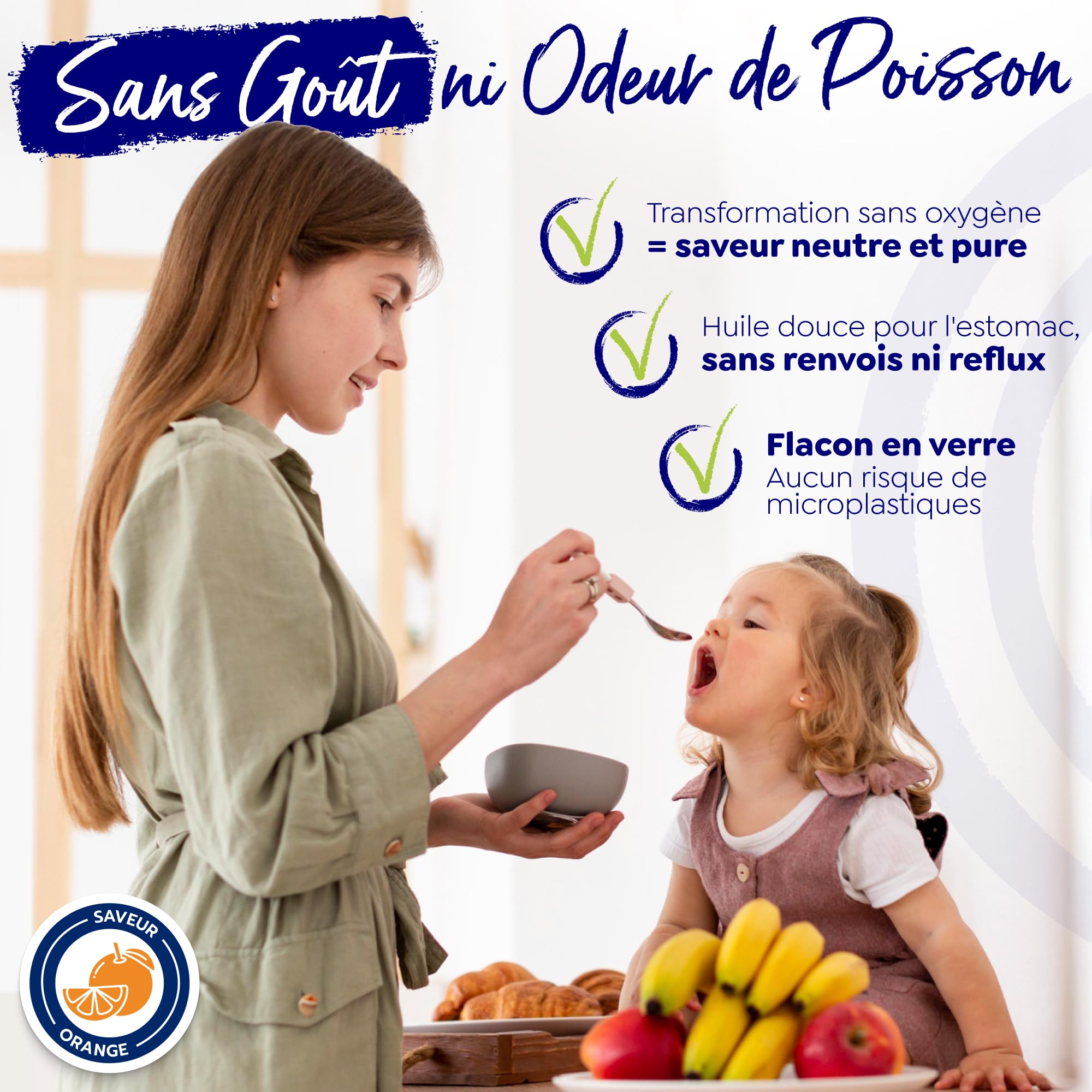 Arctic Blue Oméga-3 Huile de Poisson Liquide 250 ml — 450 mg de DHA + 380 mg d’EPA + 10 µg de Vitamine D3 par 5 ml — Huile de Morue Arctique MSC, Saveur Orange Douce, Pureté Maximale