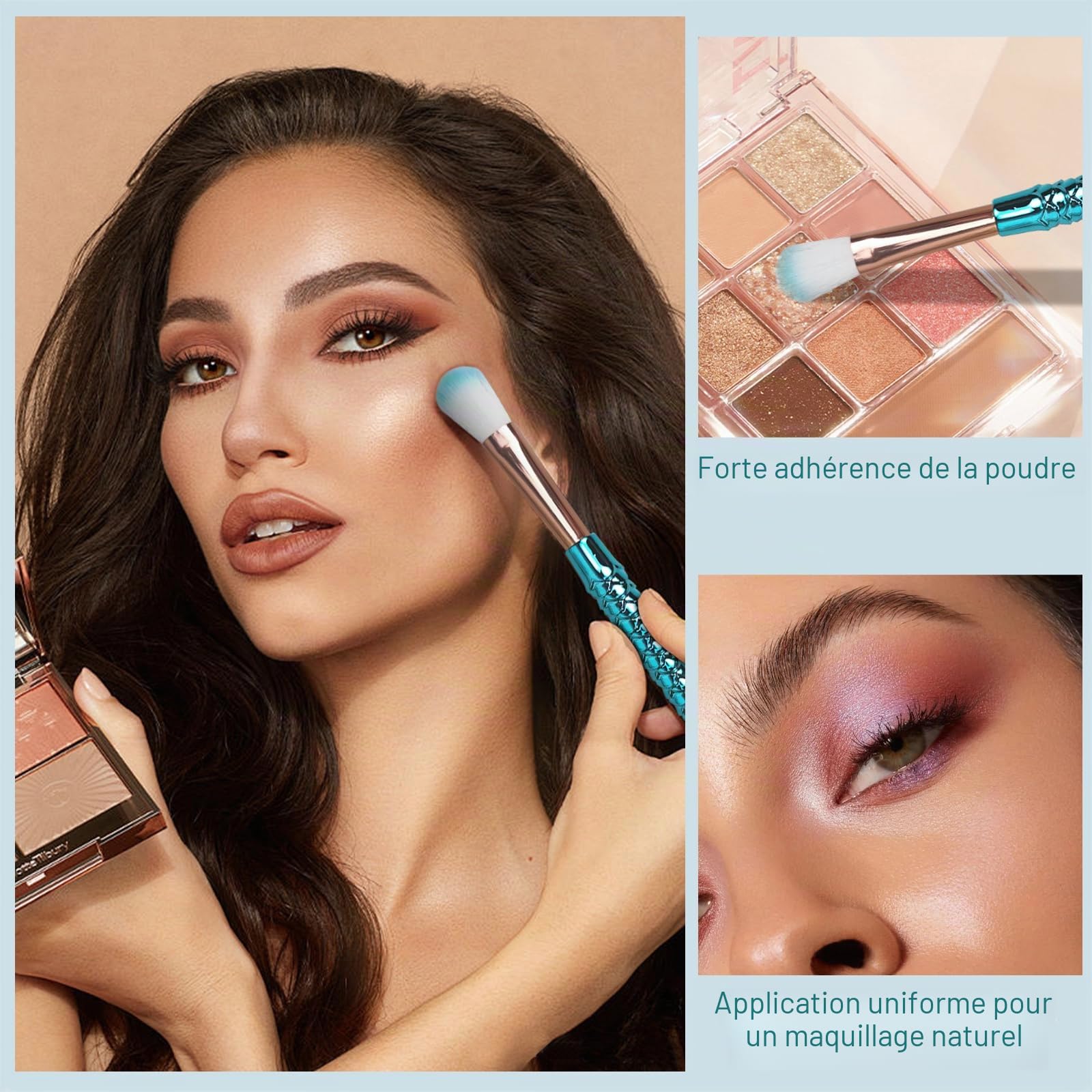 12 PCS Ensembles de Pinceaux de Maquillage de, Mermaid Maquillage Pinceaux Set avec une barrette Brosse Cosmétique de Nylon Beauté Brosses Kit Fond de Teint Poudre Crème Sourcils Eyeliner Fard à Joues