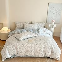 Vista 41 de EAVD Juego de ropa de cama de 3 piezas con funda de edredón floral azul, tamaño Full, algodón suave blanco y azul, juego de ropa de cama coqueto