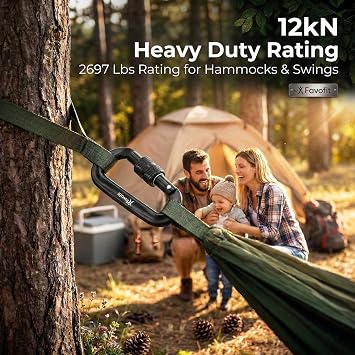 12kN Heavy Duty Carabiner Clips - Favofit Locking Carabiner for Keychain Key Ring Hammock & Dog Leash - 0.9oz Ultralight Snag-Free D Ring Carabiners for Camping Gym & Outdoor