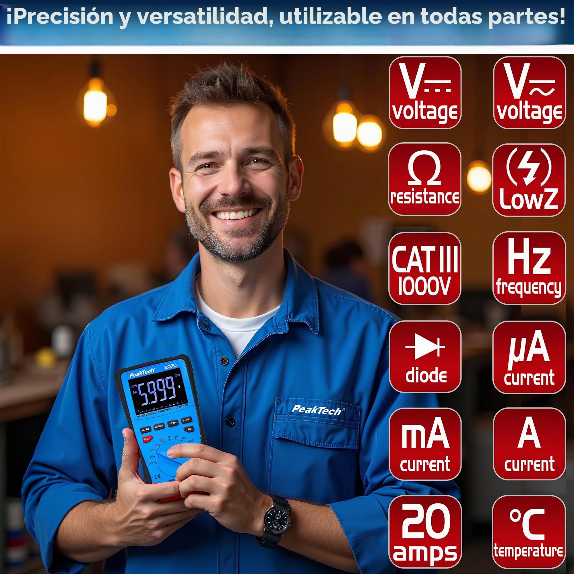 PeakTech, 2030, Multímetro digital True RMS 1000 V 6.000 recuentos