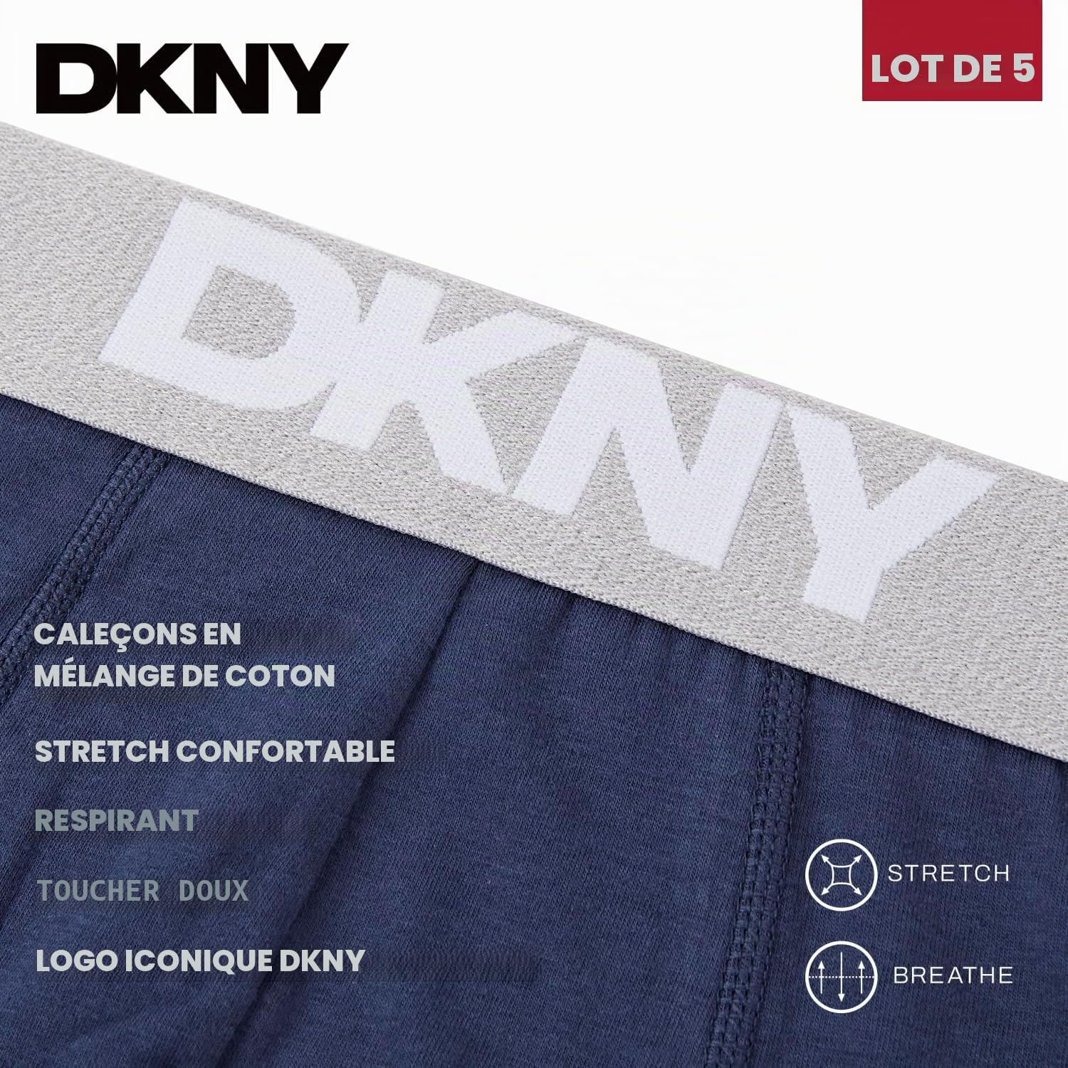 DKNY Portland Lot de 5 Boxers Homme Coton | Caleçons Boxer Homme Respirants | sous-Vêtements Homme Confortables à Coupe Ajustée | Cadeau pour Homme