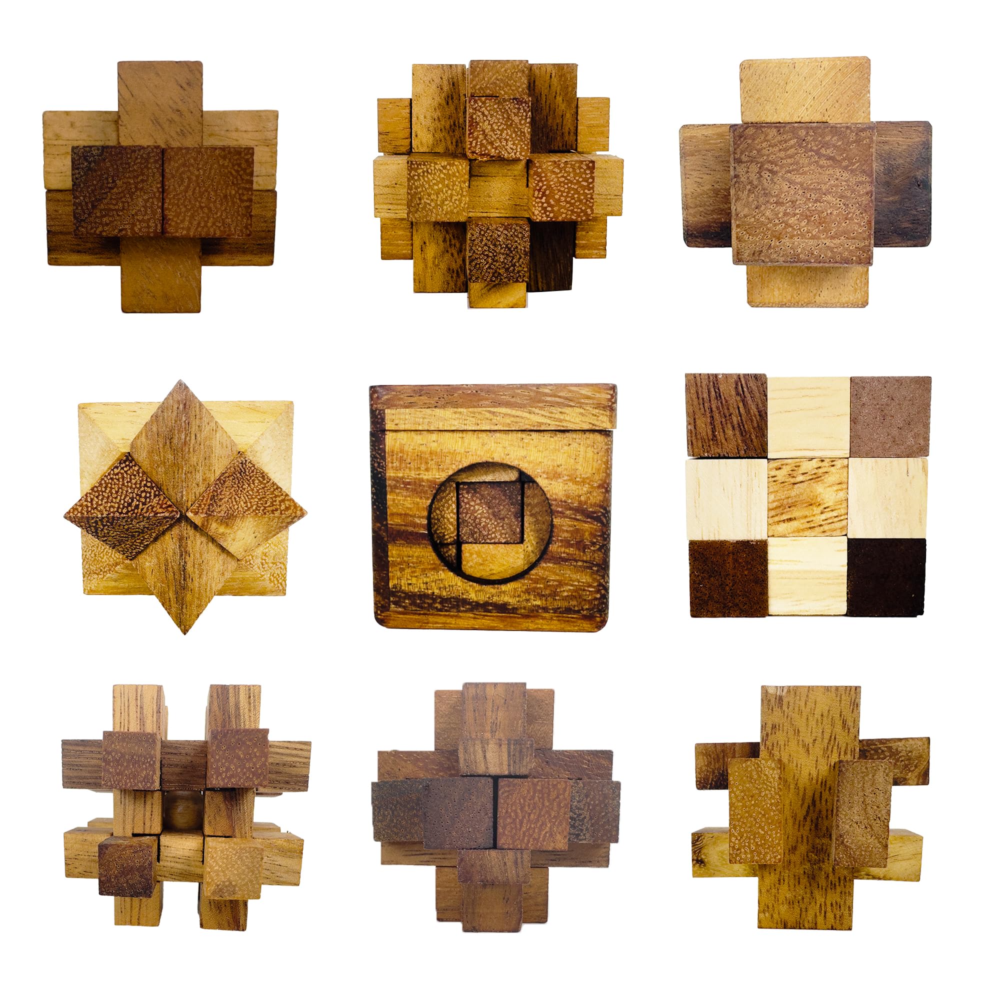 Crafty Artisan Wooden Puzzle Box Set of 9 - Challenging 3D Brain Teasers for Teens and Adults with Wooden Storage Box, IQ Test Games, Handcrafted Gifts - Image 3