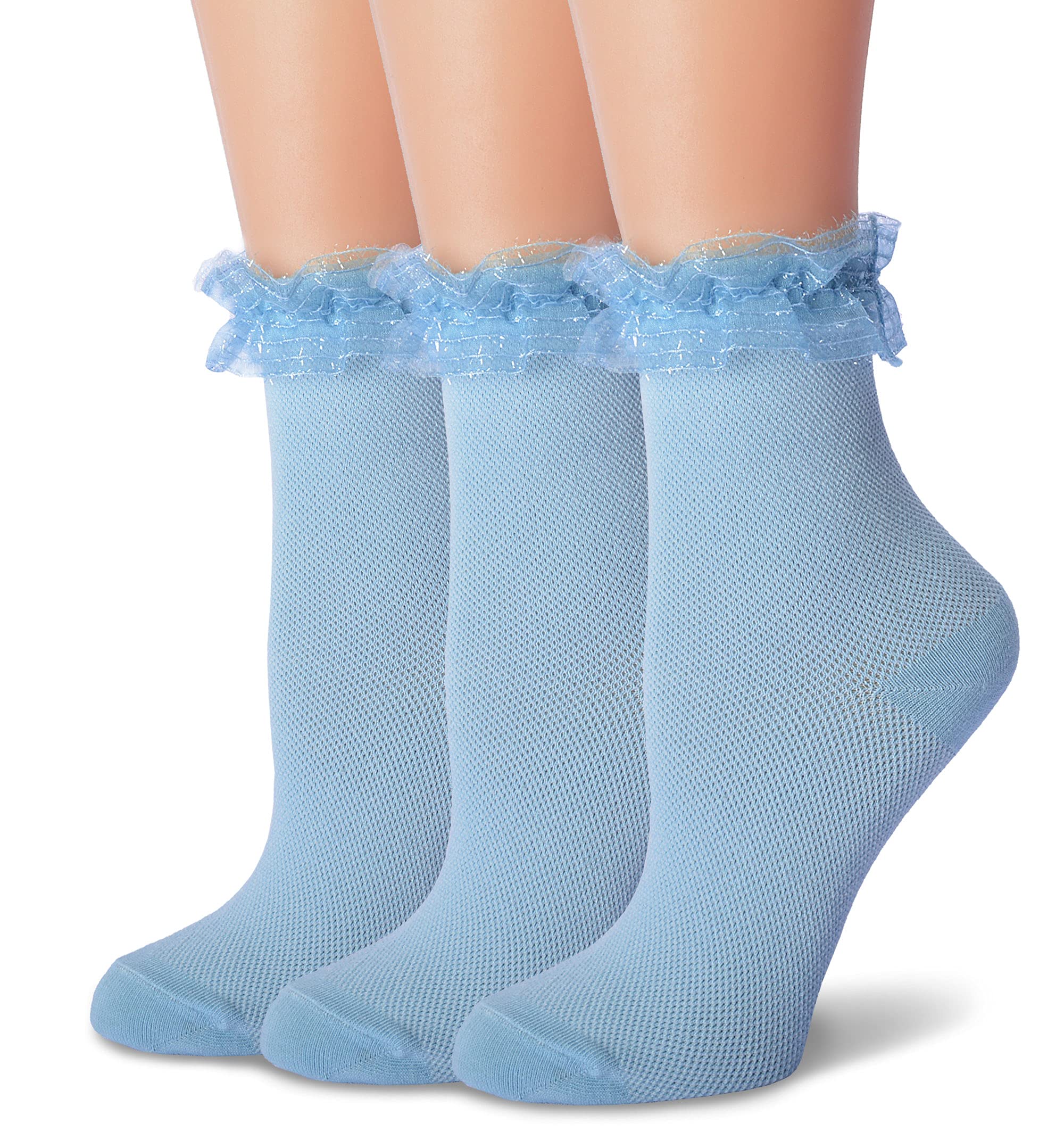 Calcetines con volantes para mujer, calcetines de encaje Lolita Kawaii, calcetines lindos con volantes, 3 pares