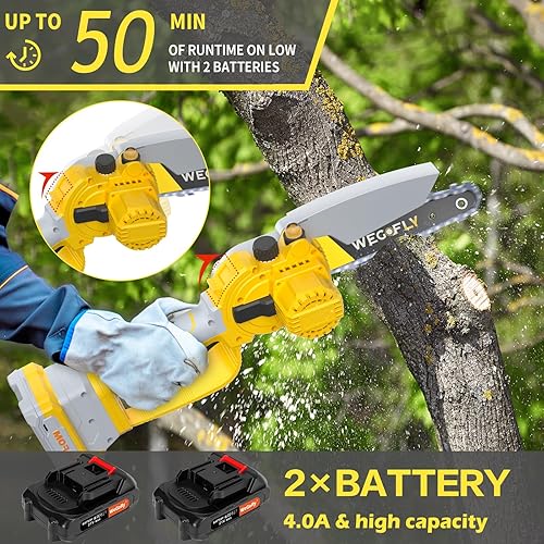 Miniatura 3 de Mini motosierra inalámbrica de 6 pulgadas, con 2 baterías de 21 V 4.0 Ah y cargador, bloqueo sin herramientas, ángulo de corte ajustable de 45 (con