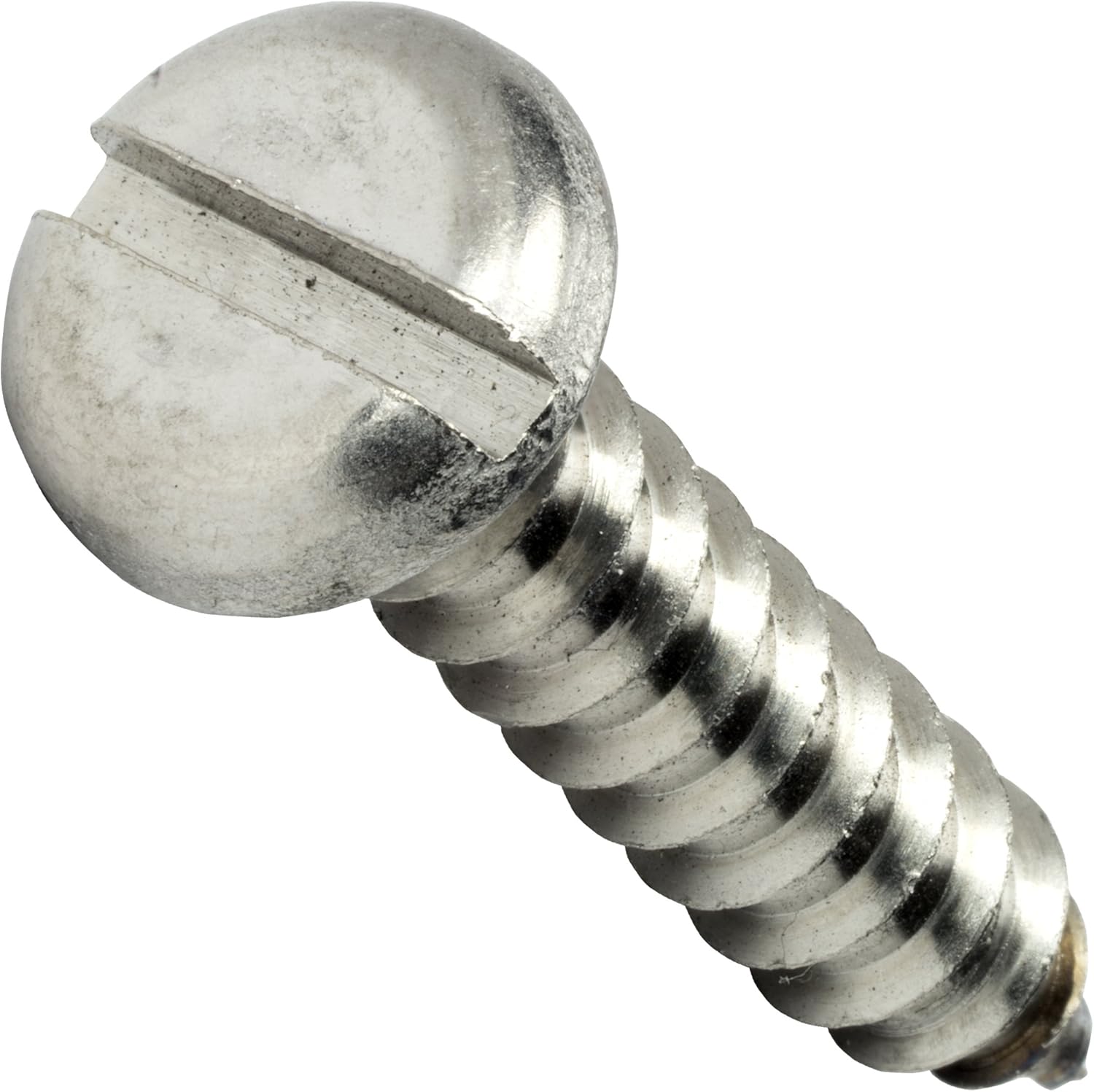 #14 x 1/2" Pan Head Sheet Metal Screws, Slotted Drive, Stainless Steel 18-8, Fully Threaded, Stainless Steel, Self-Tapping, Quantity 50