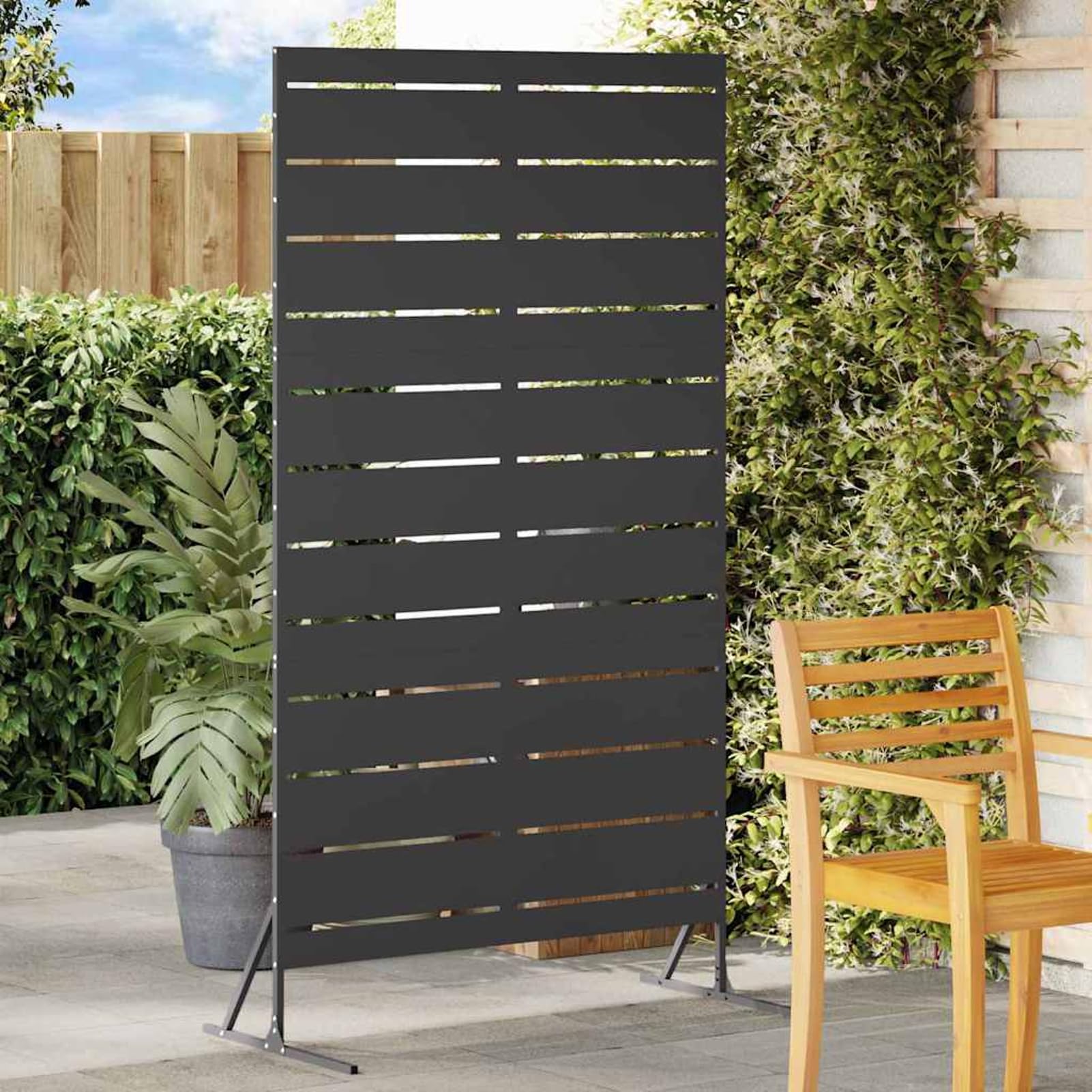 Ochrona prywatności, czarna, 100 x 50 x 180 cm, stal – ochrona prywatności do ogrodu i tarasu, odporna na warunki atmosferyczne, nowoczesny wygląd