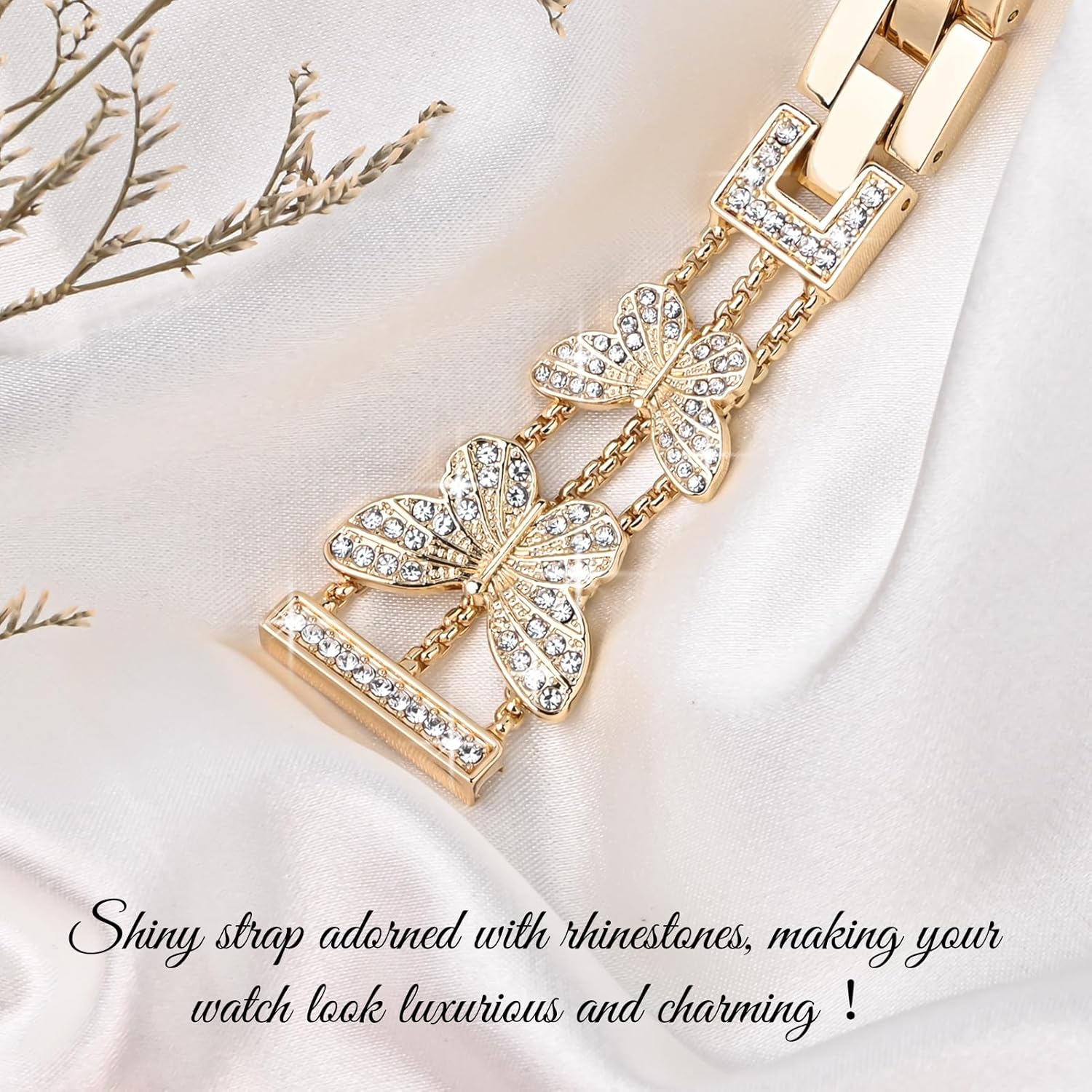 Bling Band with Case Compatible with Samsung Galaxy Watch 4 & 5 40mm 44mm Model，20mm Stylish Stainless Band Bling Diamond Butterfly Bracelet for Women (Rose Gold-40MM) - Image 5