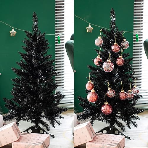Miniatura 80 de Pequeño árbol de Navidad artificial de 4 pies para decoración de la casa de Halloween, color plateado Plata