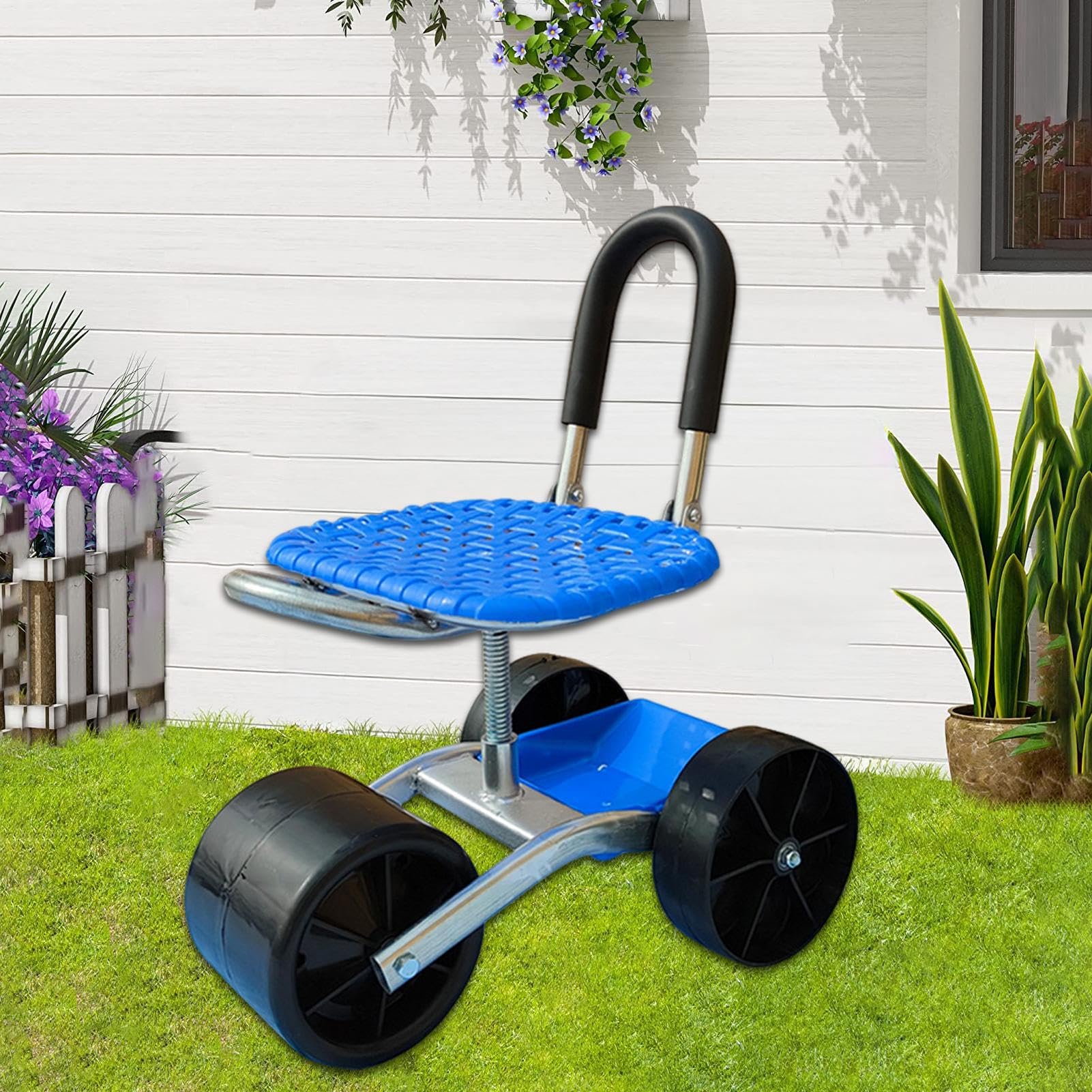 Carrello da Giardino con Sedile Carrello Sgabello Sedia Seduta | Sedia per Giardinaggio con Ruote Sgabello Carrello Rotante per Esterno, Diserbo, Prato, Campeggio, Terrazza, Officina
