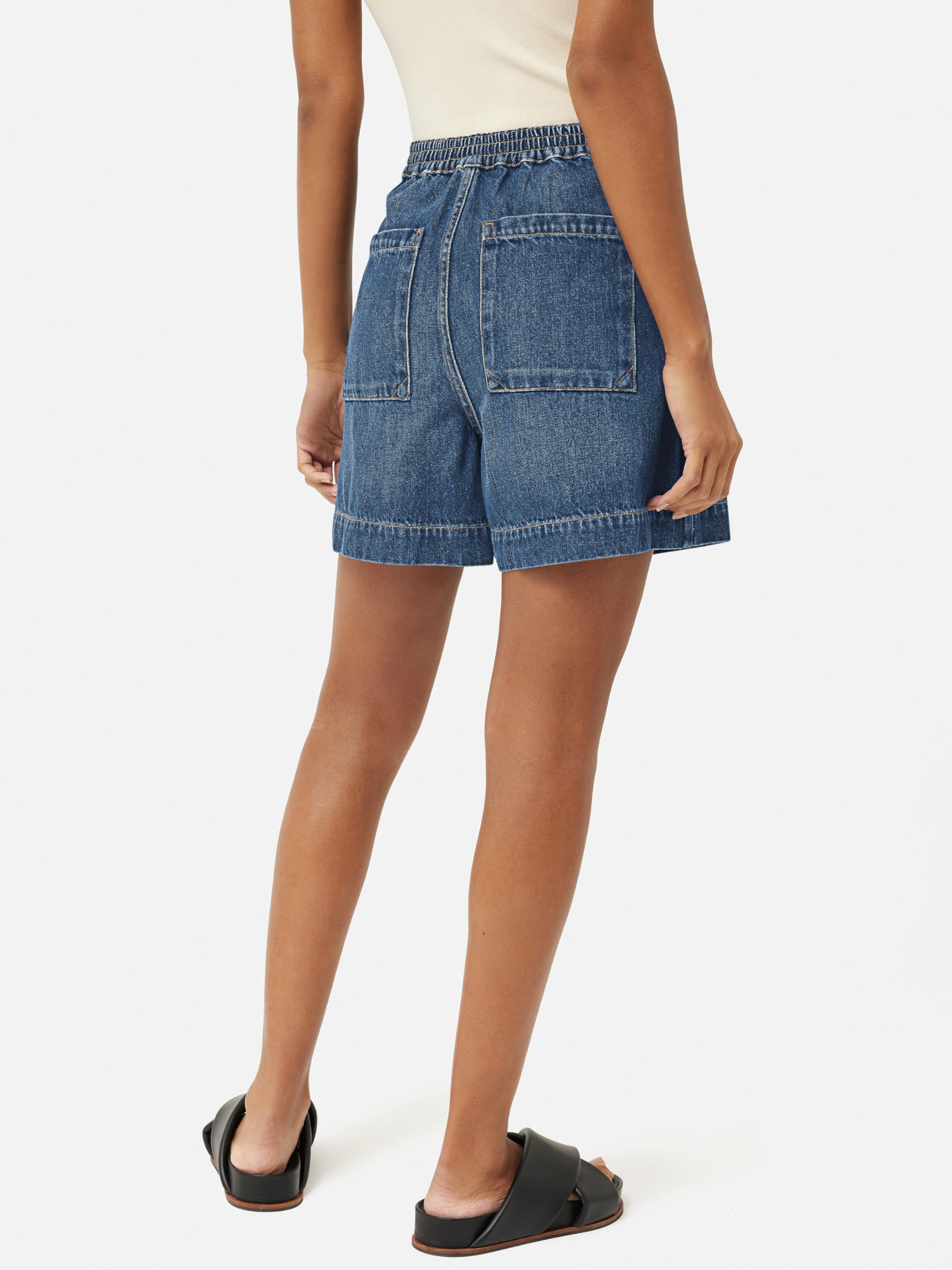 Cicy Bell Pantalones vaqueros cortos de verano para mujer, pantalones vaqueros cortos holgados, cintura alta, pantalones vaqueros anchos básicos con bolsillos