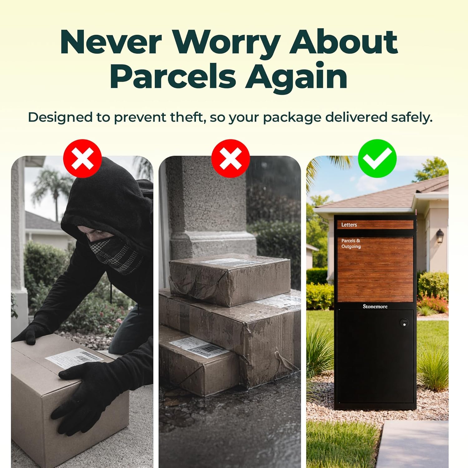 Hudson USPS Compatible Mailbox, Classic Black/Walnut Package Mailbox, Anti-Theft Locking Parcel Drop Box For Porch Or Curbside, Large Mailbox for Packages, Weather-Sealed Powder Coated Steel