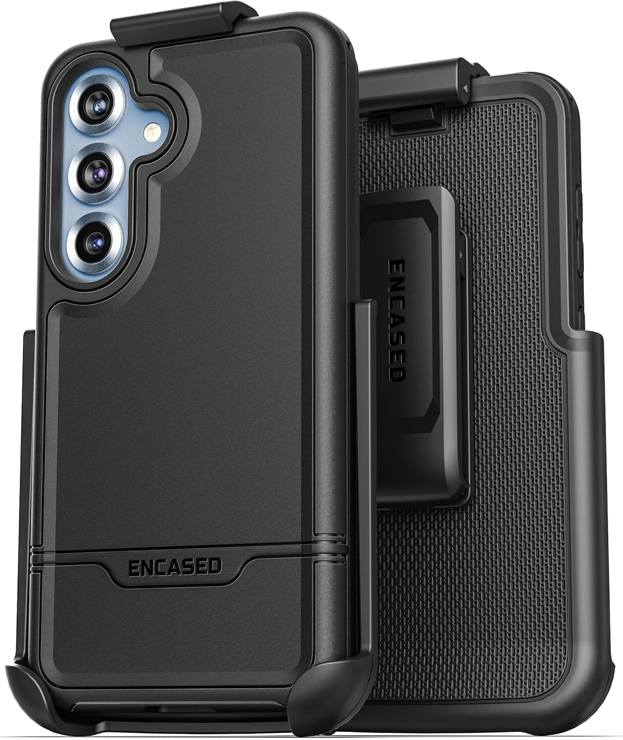 Encased Rebel Designed for Samsung Galaxy S25 Belt Clip Case (2024) Protective Phone Case with Holster (Black) (S25)