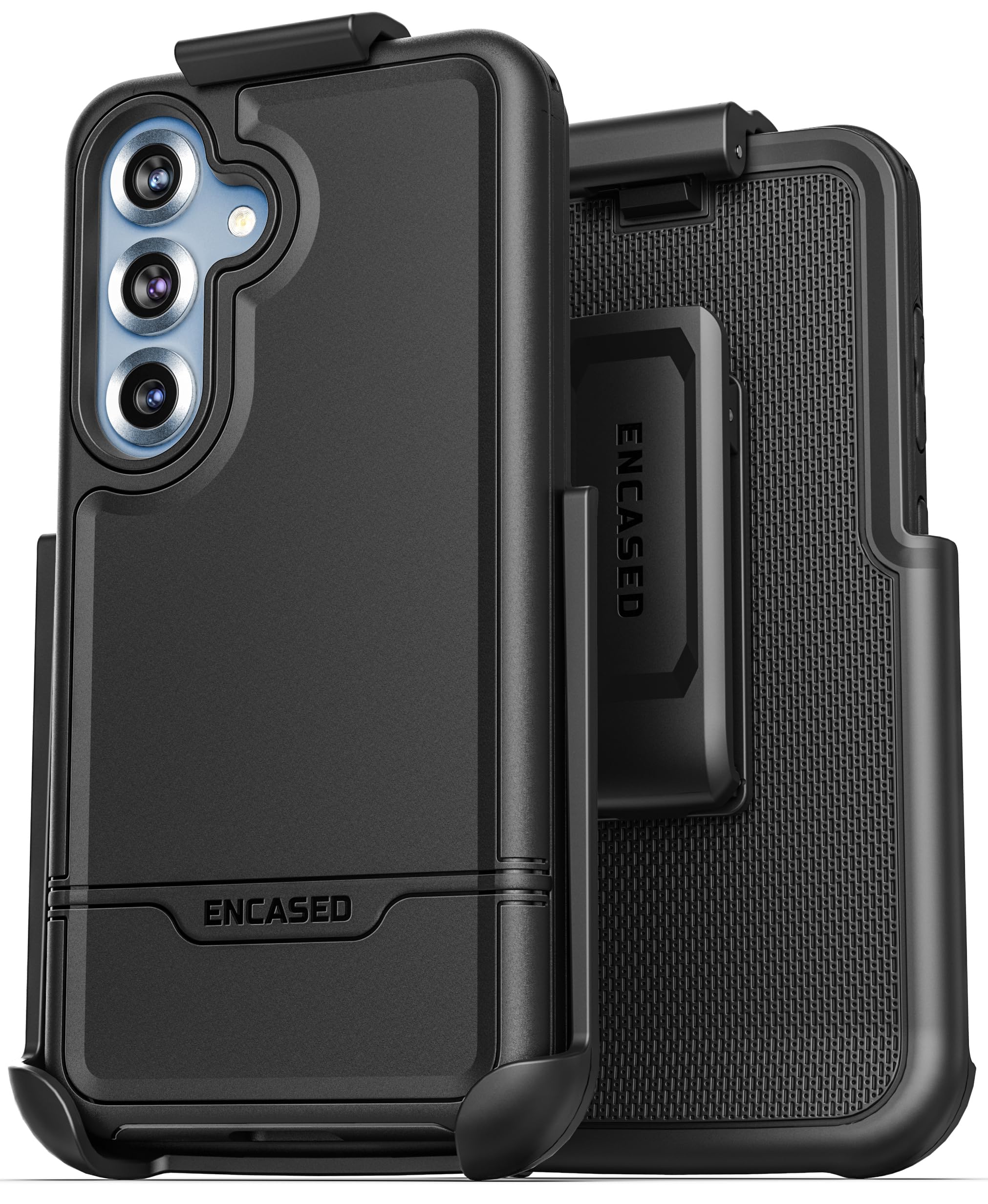 Encased Rebel Designed for Samsung Galaxy S25 Belt Clip Case (2024) Protective Phone Case with Holster (Black) (S25)