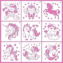 OOTSR 9 x Einhorn-Schablonen, 19 x 19 cm, für Scrapbooking, Zeichnungen, Malvorlagen, Schablonen für das tägliche Basteln, Kunsthandwerk, Notizbuch, Karten, Sammelalbum, Heimdekoration