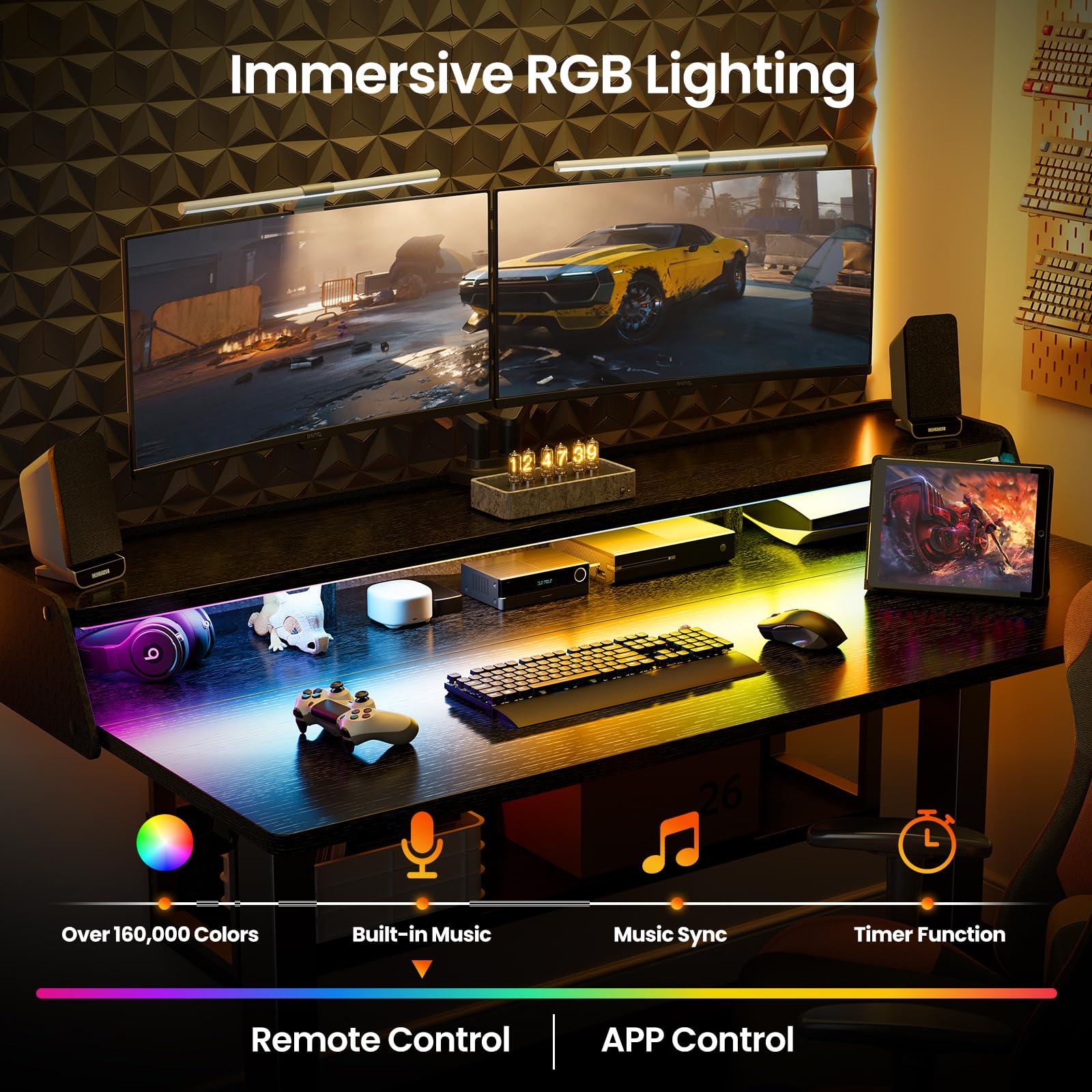 ErGear Electric Standing Desk 48x24 Inch Adjustable Sit Stand Desk with Bookshelf Monitor Stand Standing Gaming Desk with — view 4