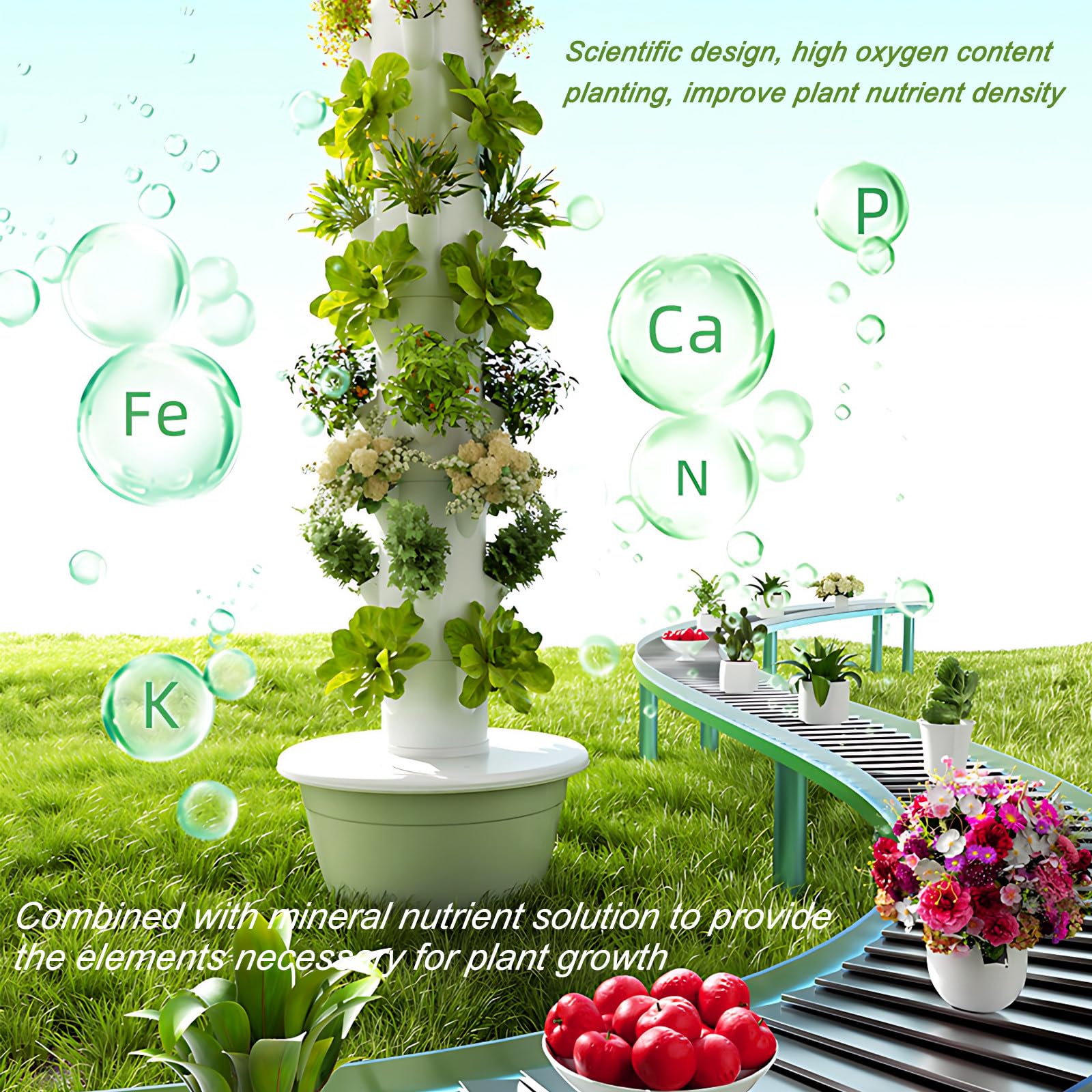 City Farm Tour hydroponique – Jardin vertical sans sol avec arrosage automatique et minuterie, cultivez des herbes et légumes frais toute l'année, 5 couches – Vert