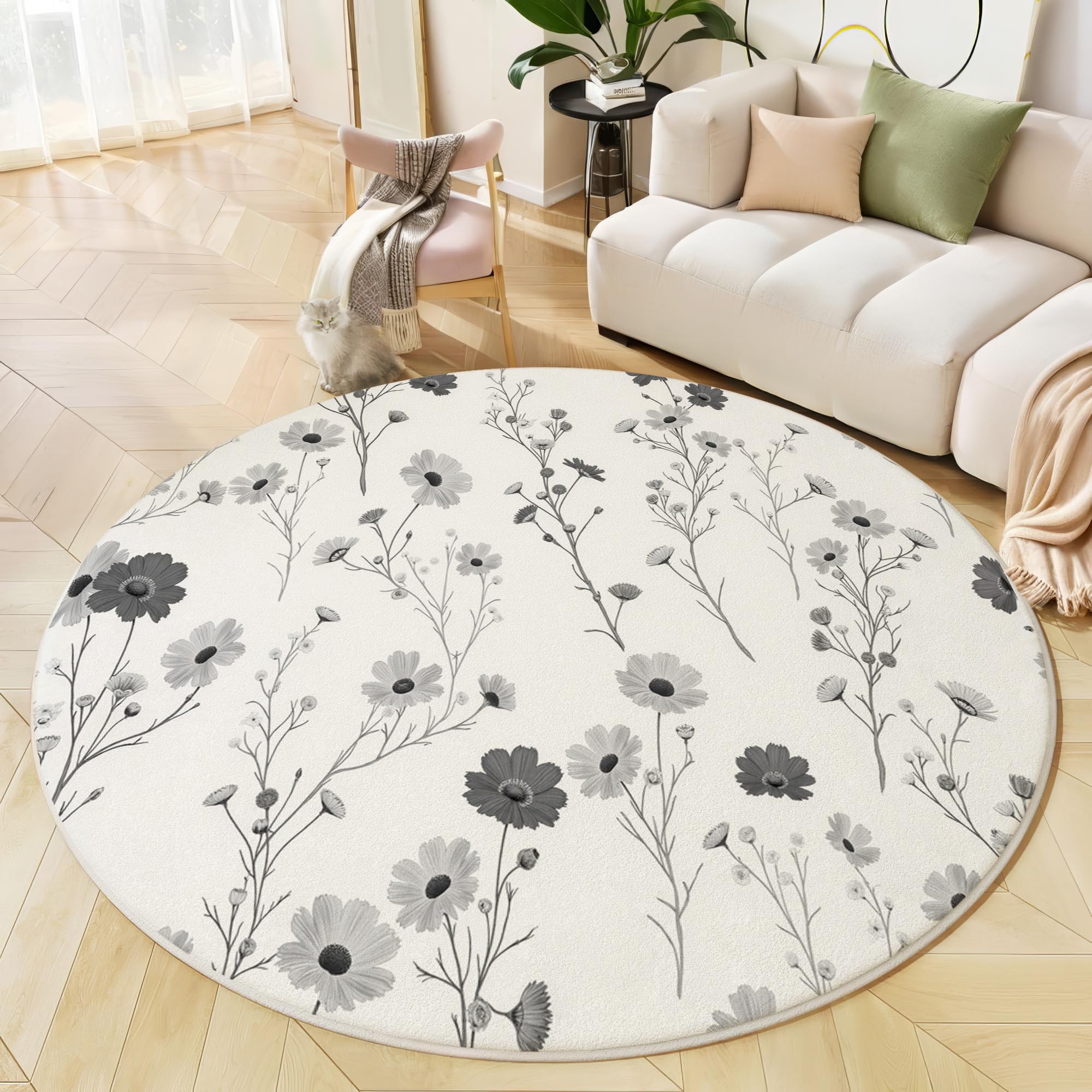 Tapis rond de fleurs sauvages avec envers antidérapant et textile doux