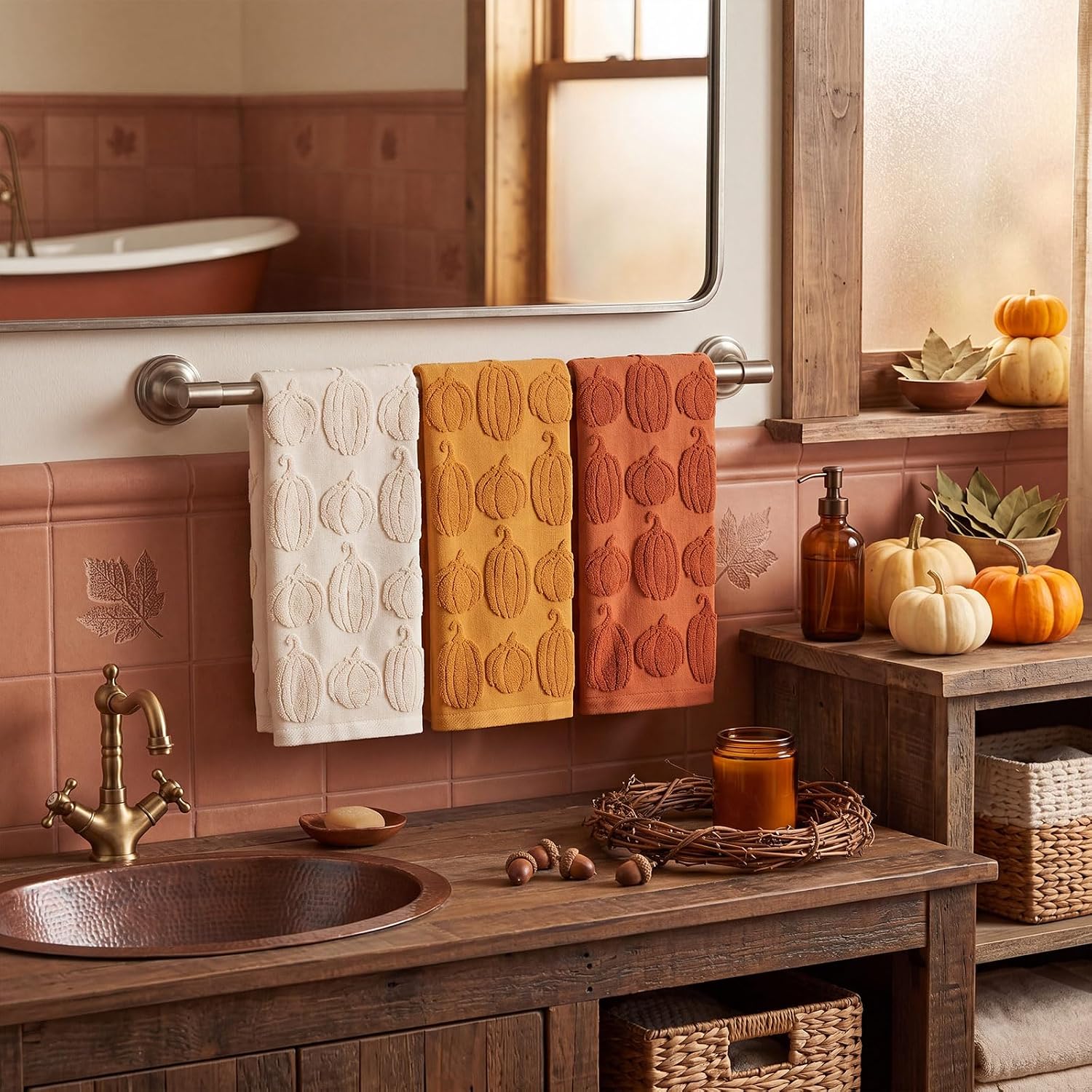 Hahafelt 3 Pcs Fall Pumpkin Hand Towels for Bathroom