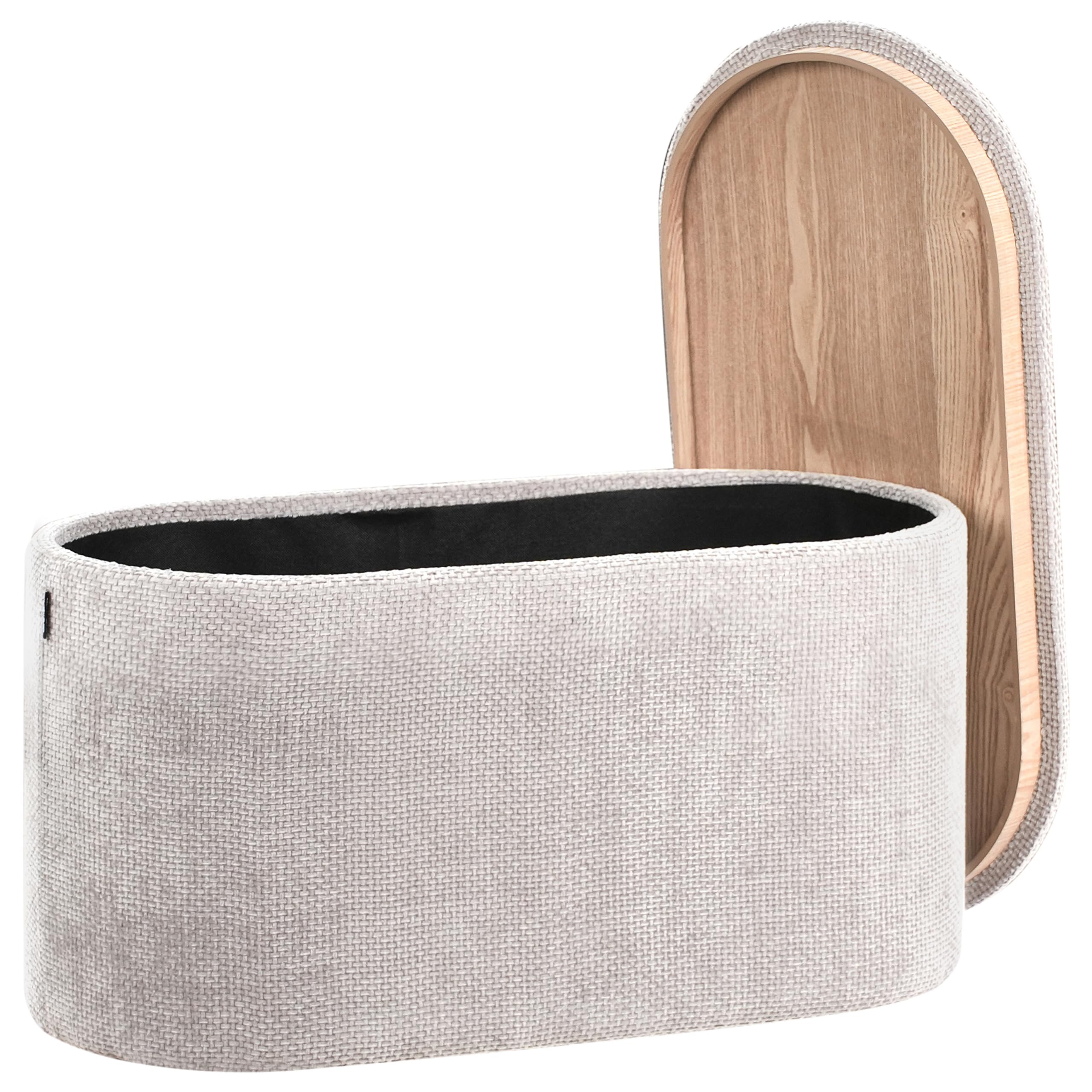 Bank mit Stauraum aus Chenille Stoff grau gepolstert modernes Design Artas