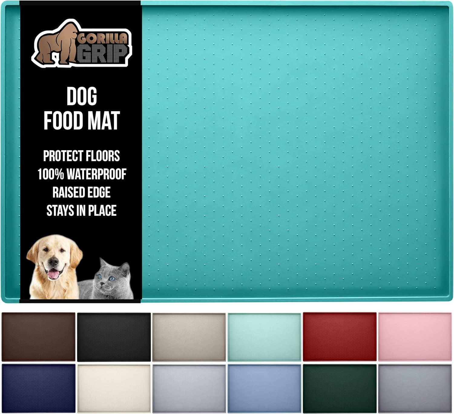GORILLA GRIP 100% Waterproof Silicone Pet Feeding Mat 23x15 Turquoise
