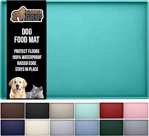 Gorilla Grip - Tapete de 100% silicona impermeable con borde elevado, sin BPA, para alimentación de mascotas, contiene derrames, protege el piso,