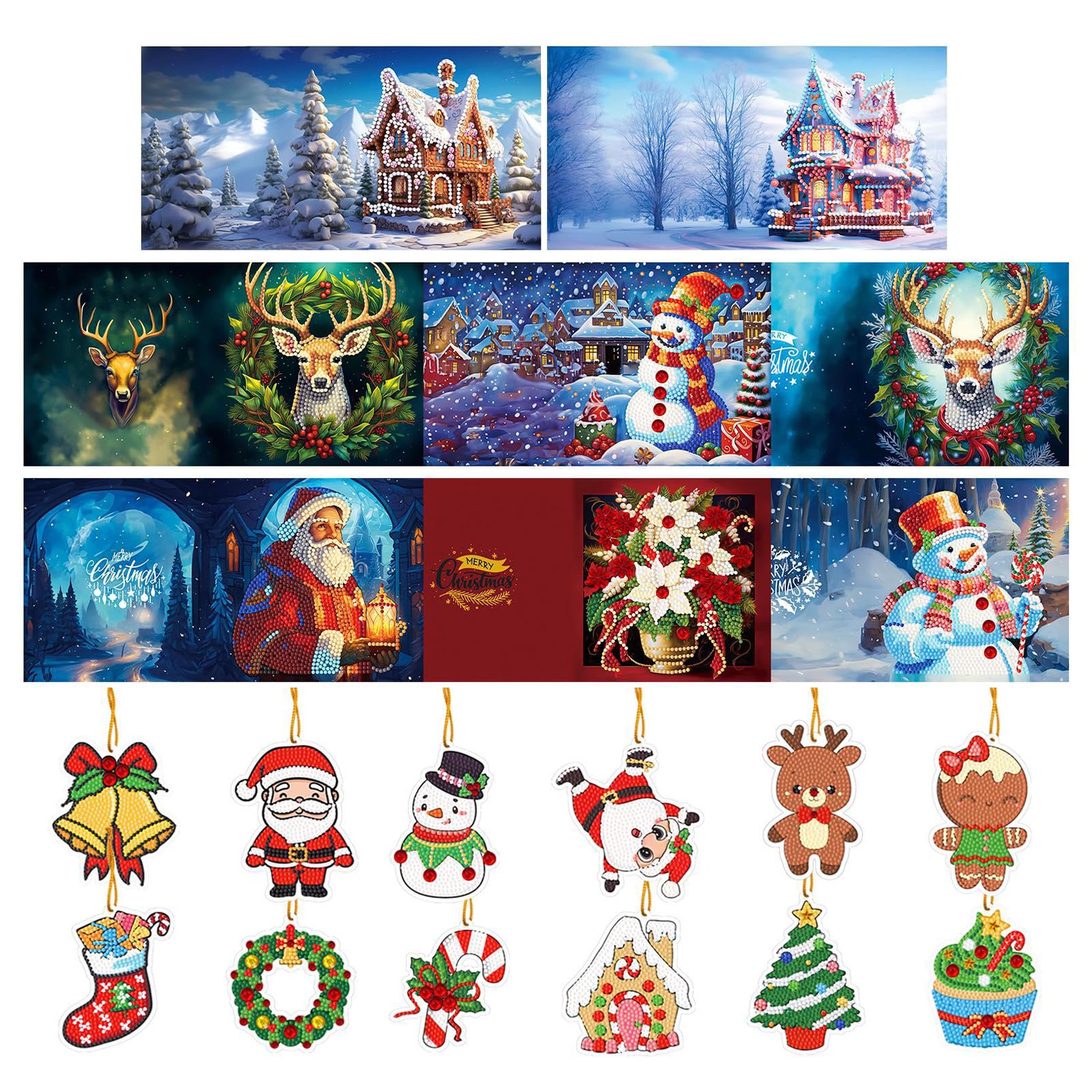 Diamond Painting Kits for Adults, Diamond Painting DIY Greeting Card, 8 Pieces Round Drill Christmas Crystal Art, Christmas Crystal Painting Kits, DIY Christmas Cards Kit for Adults Kids