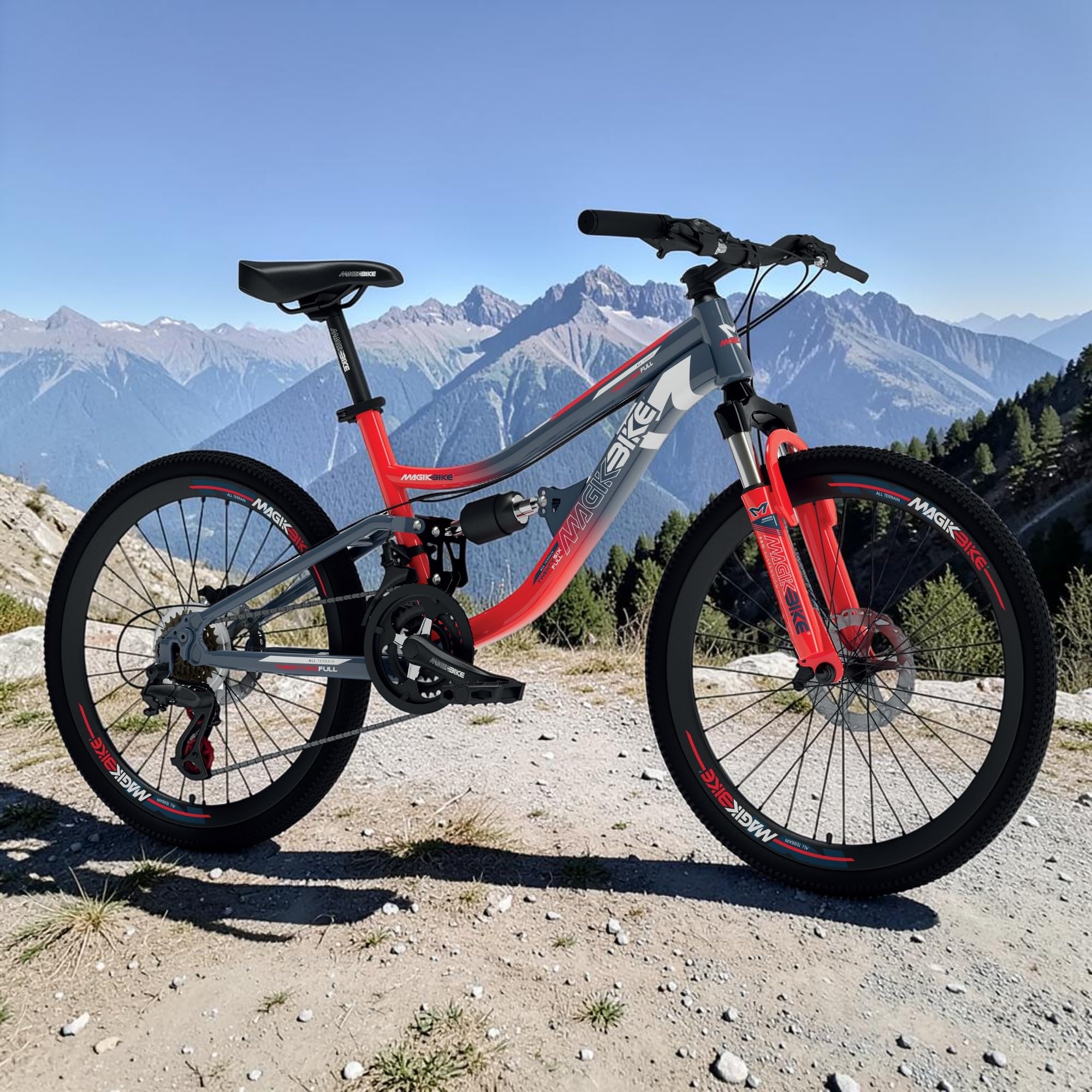 IBK Bicicletta Bici MTB 24'' Pollici Mountain Bike BIAMMORTIZZATA Ragazzo Cambio 21 Velocità Freni a Disco