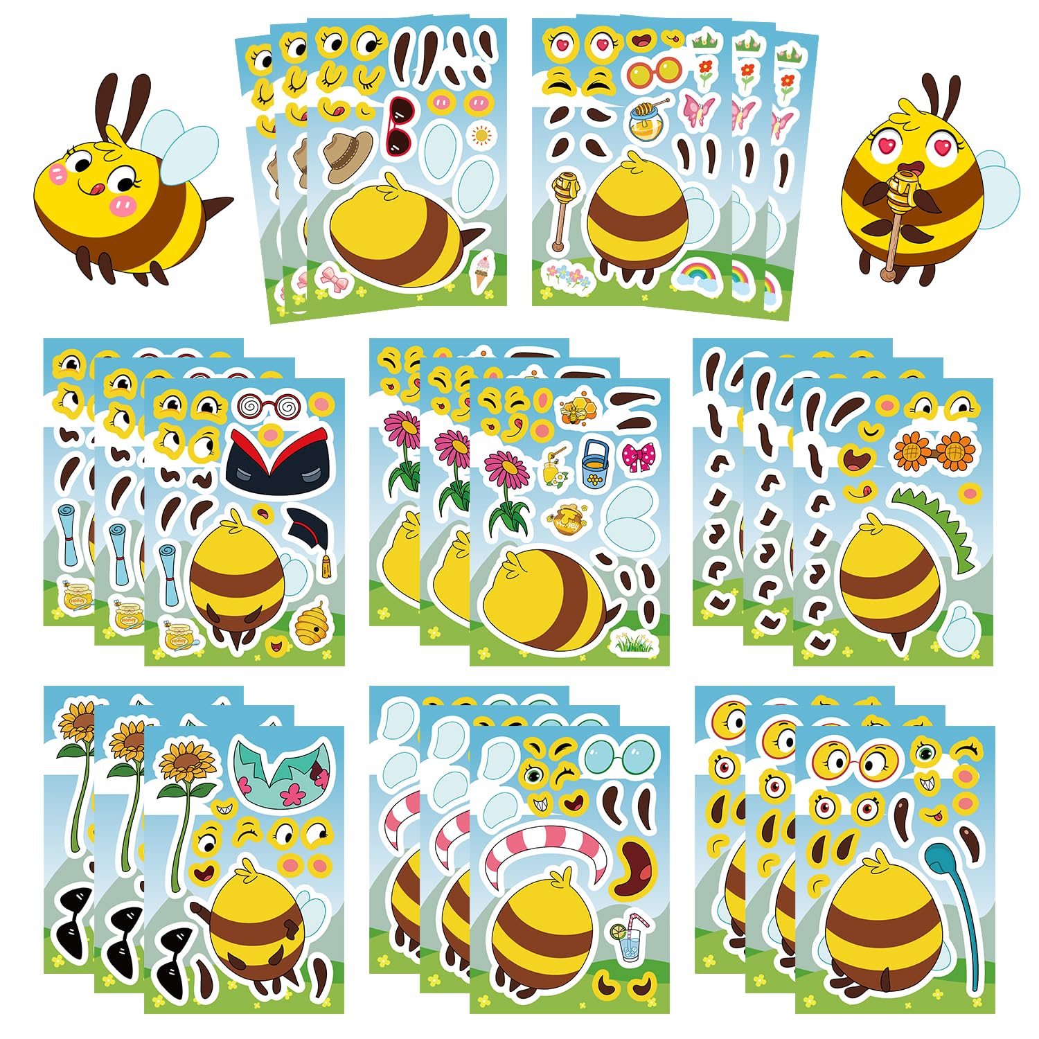 Stickers de visage d'abeille à distribuer en cadeaux d'invités et récompenses
