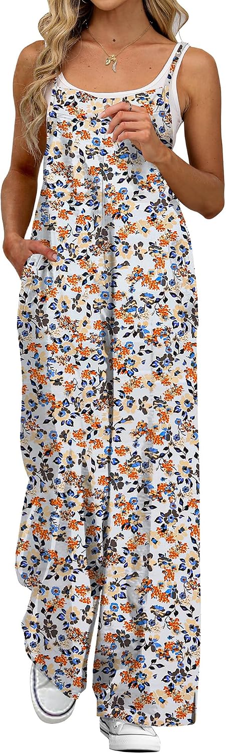 Jumpsuits for Women Summer Wide Leg Overalls Casual Floral Rompers Boho Outfits with Pockets