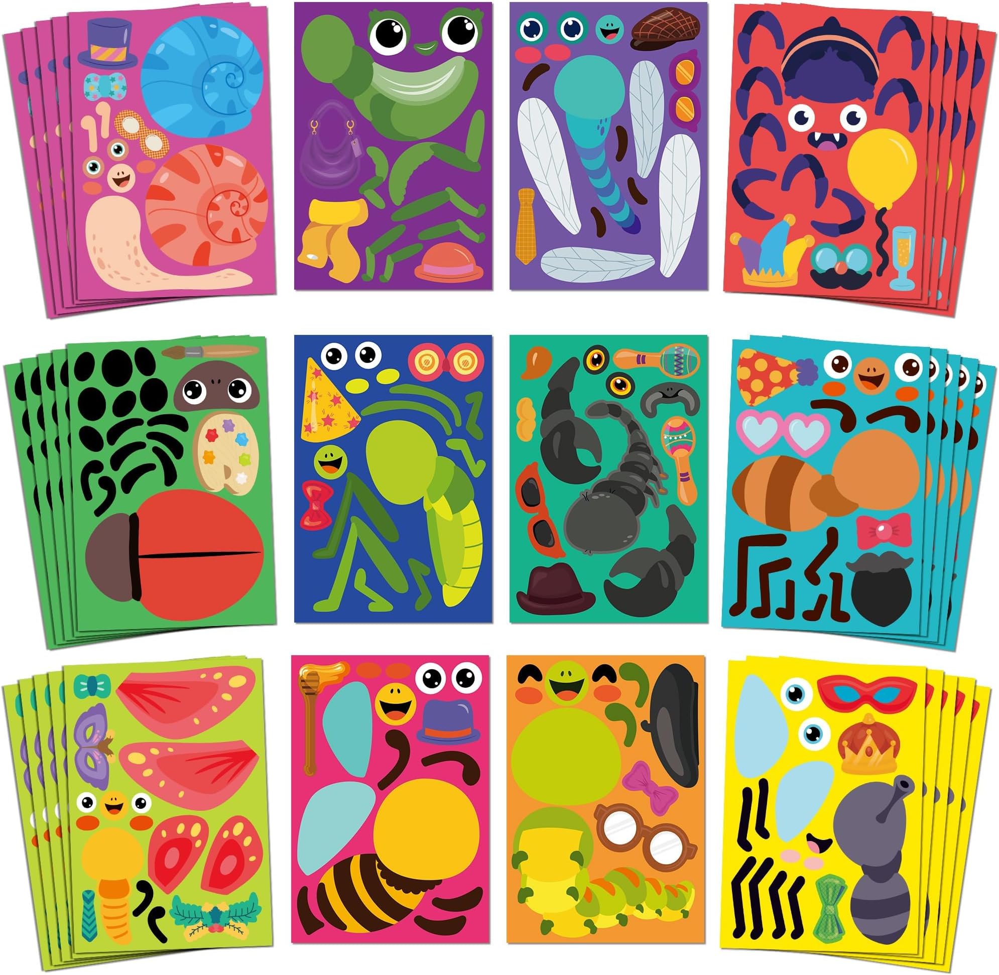 Sinceroduct Make Your Own Stickers for Kids, Fun Bug Sticker Kit with 60 Insect, Animal Face Sticker Sheets, Perfect for Rewards, Party Favors, Holiday Gifts, and Christmas Day, Valentine's Day