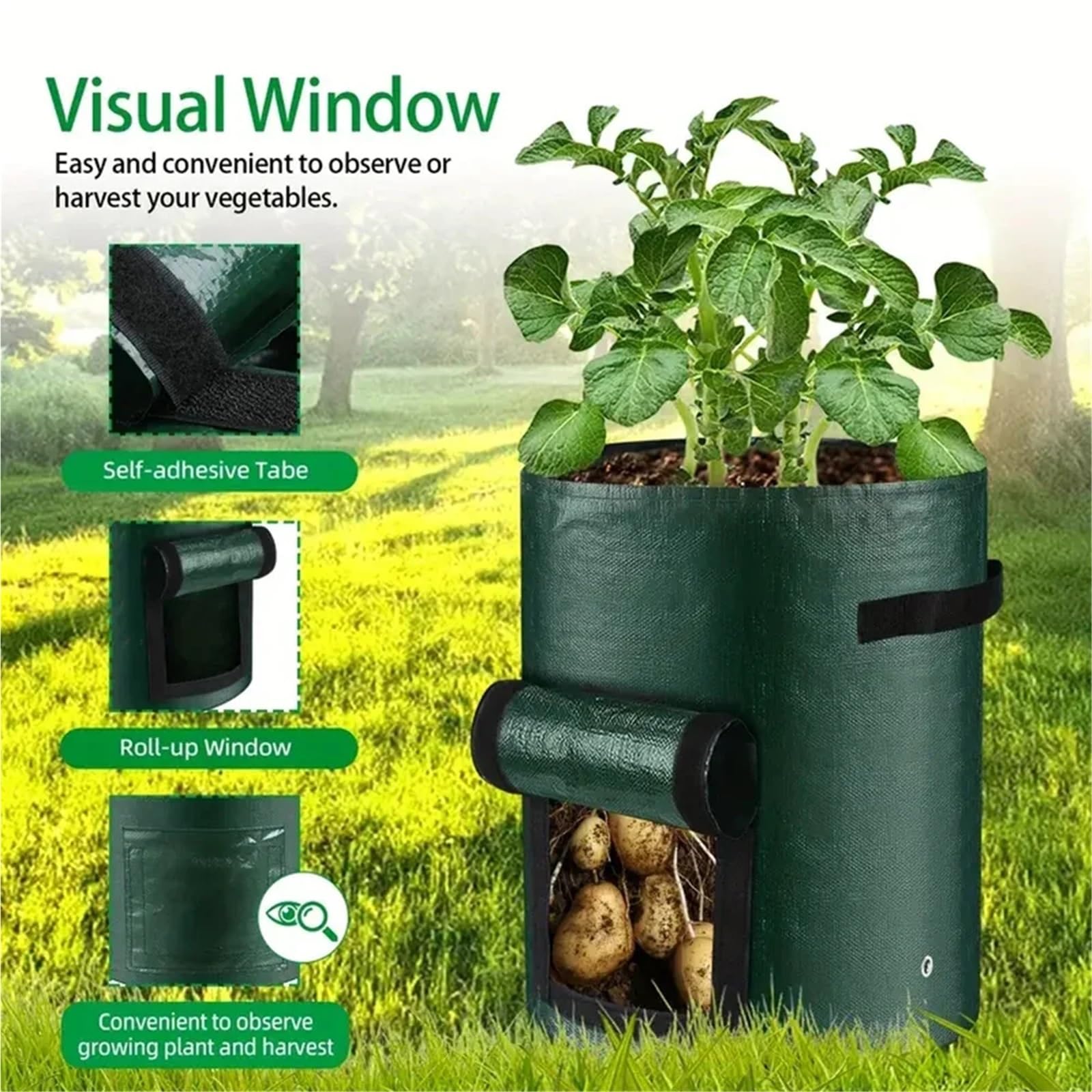 Pflanzsack 5PCs Gartenbedarf Gemüsepflanze wachsen Tasche Pflanzbehälter verdicken Gartentopf Kartoffel Pflanzer(5PCS 10Gallons)