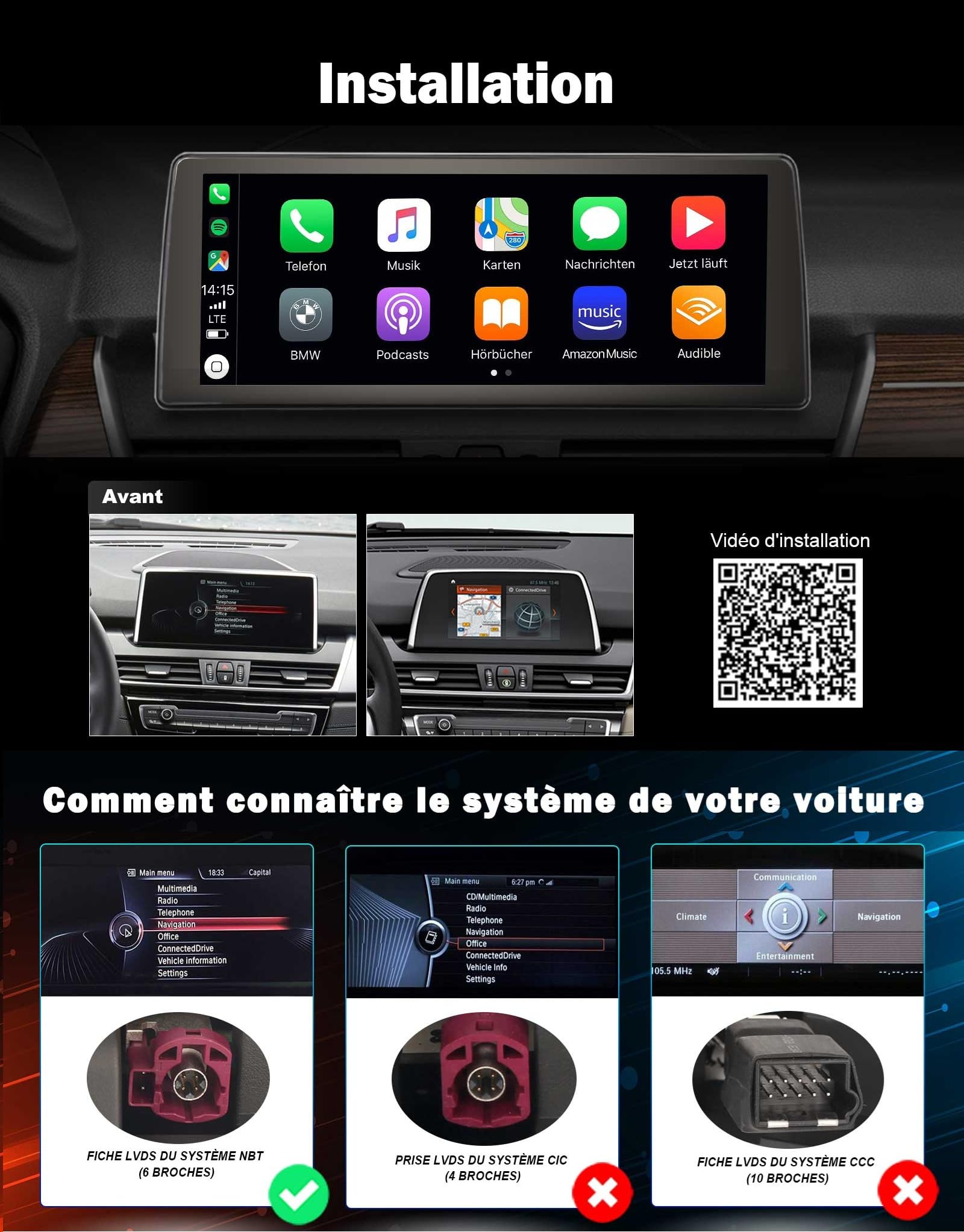 10,25" 8 Core Android 16 Autoradio Carplay pour BMW Série 2 F45 F46 F22 NBT | Qualcomm Android Auto Écran tactile IPS SWC WiFi DSP Idrive Canbus Bluetooth 5.1 Stéréo GPS Navigateur 4Go+64Go