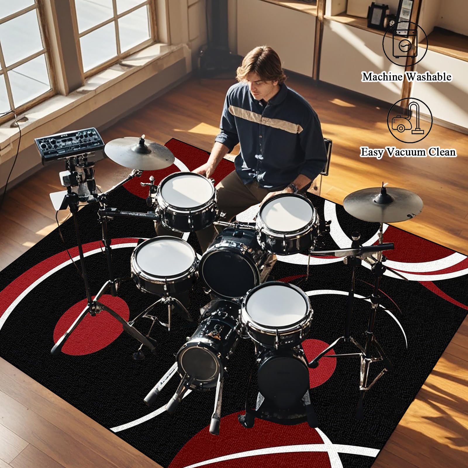 Tapis De Tambour Insonorisé, Tapis pour Batterie Antidérapant, Tapis Professionnel de Jazz, 120 x 100 cm Tapis d'absorption des vibrations pour Grosse Caisse Claire et Autres Instruments de Musique